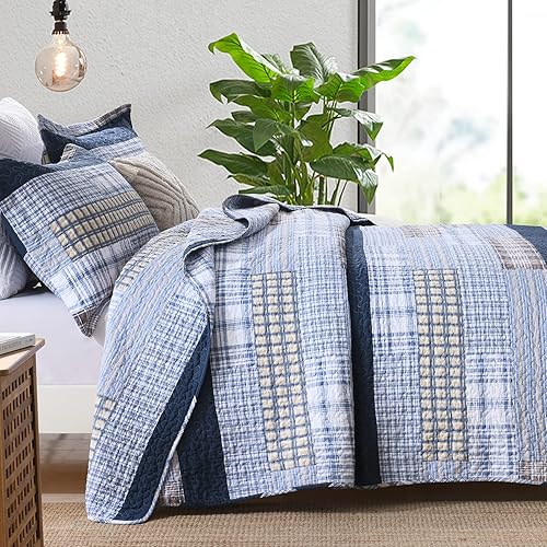 Miniatura 10 de SahSahCasa Juego de edredón tamaño Queen 100  algodón juego de ropa de cama Queen colcha de retazos de granja colcha rústica ligera reversible a