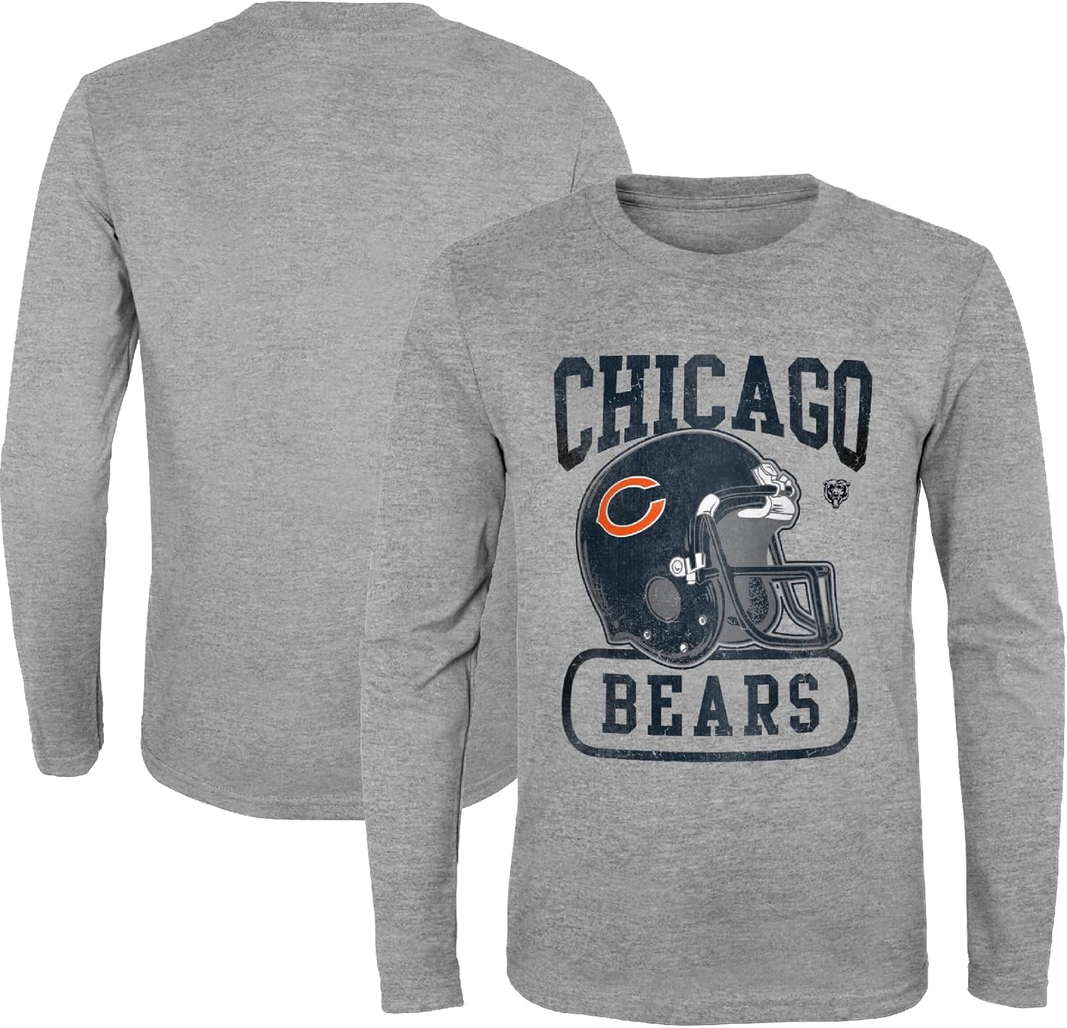 NFL Kids Youth 8-20 Head to Head Heather Gray Primary Logo Officially Licensed Football Long Sleeve Crewneck Cotton T-Shirt