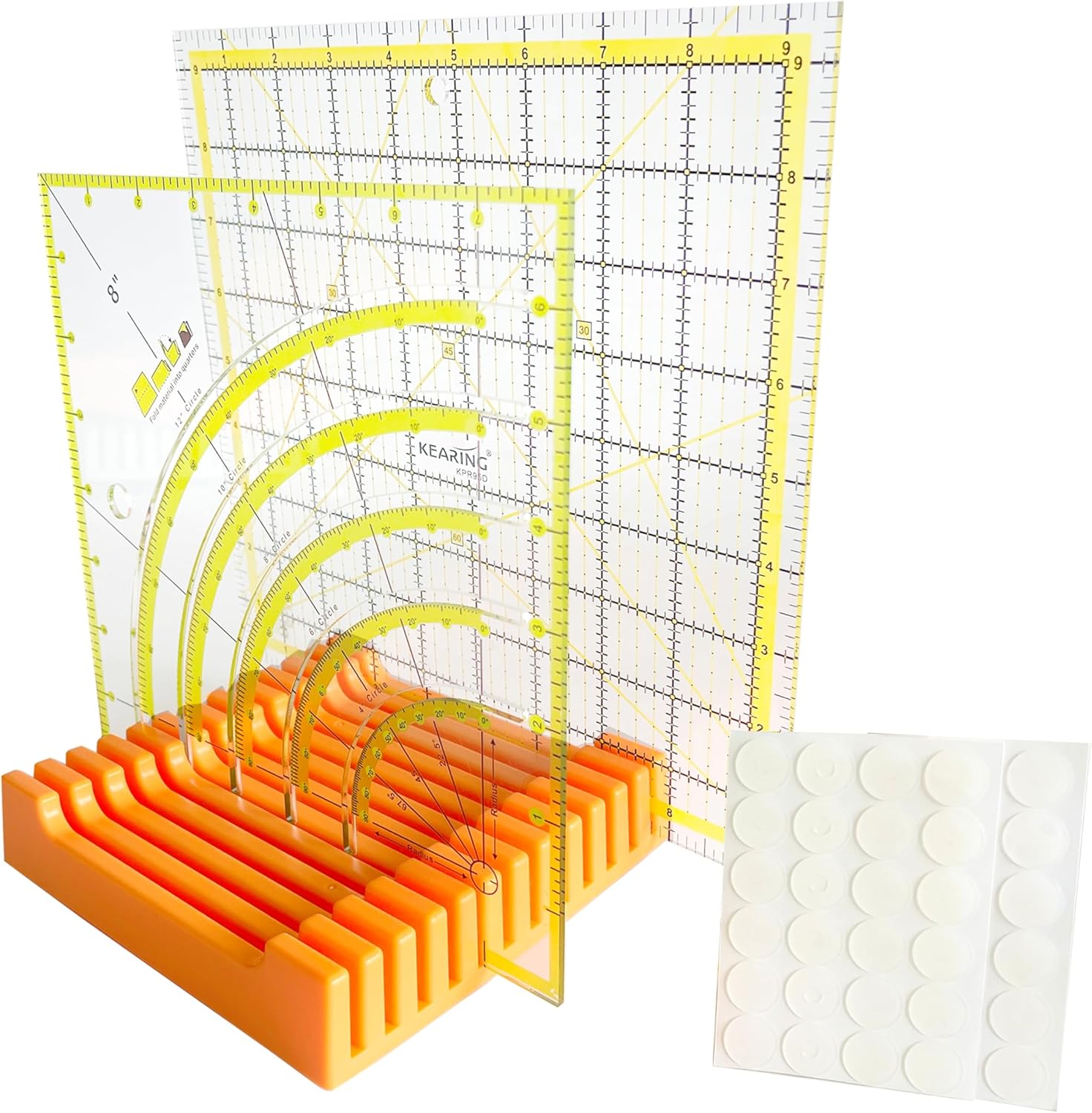 Quilting Ruler Organizers and Storage, Non-Slip Ruler Grip Rings, Quilting Ruler Holder (Orange-2 Sets)