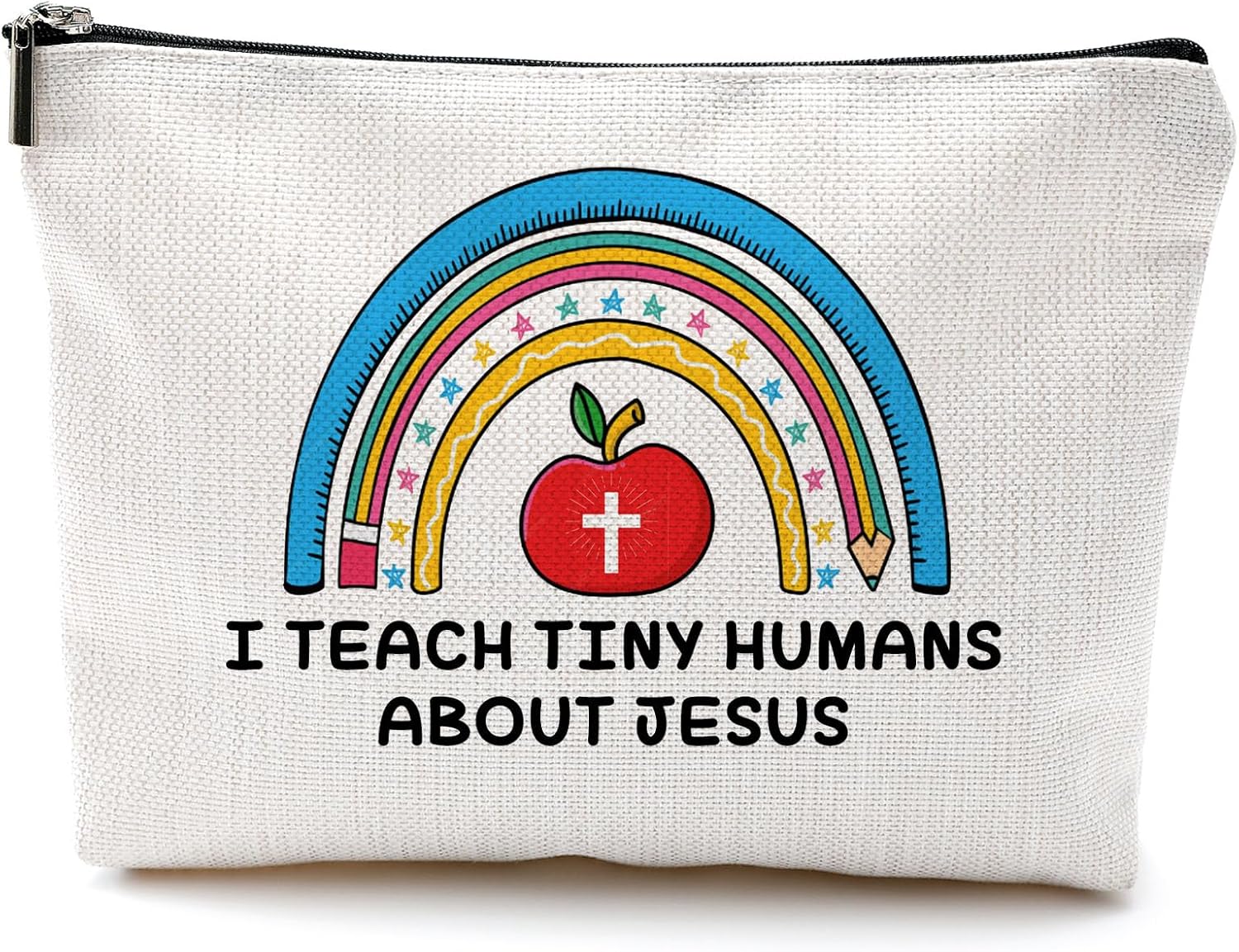 DILSJ teacher Makeup Bag, teacher day appreciation Gifts for women, i teach tiny humans about jesus, cute thank you teachers apple pencil Zipper Makeup Pouch Travel Organizer Toiletry Cosmetic Bags