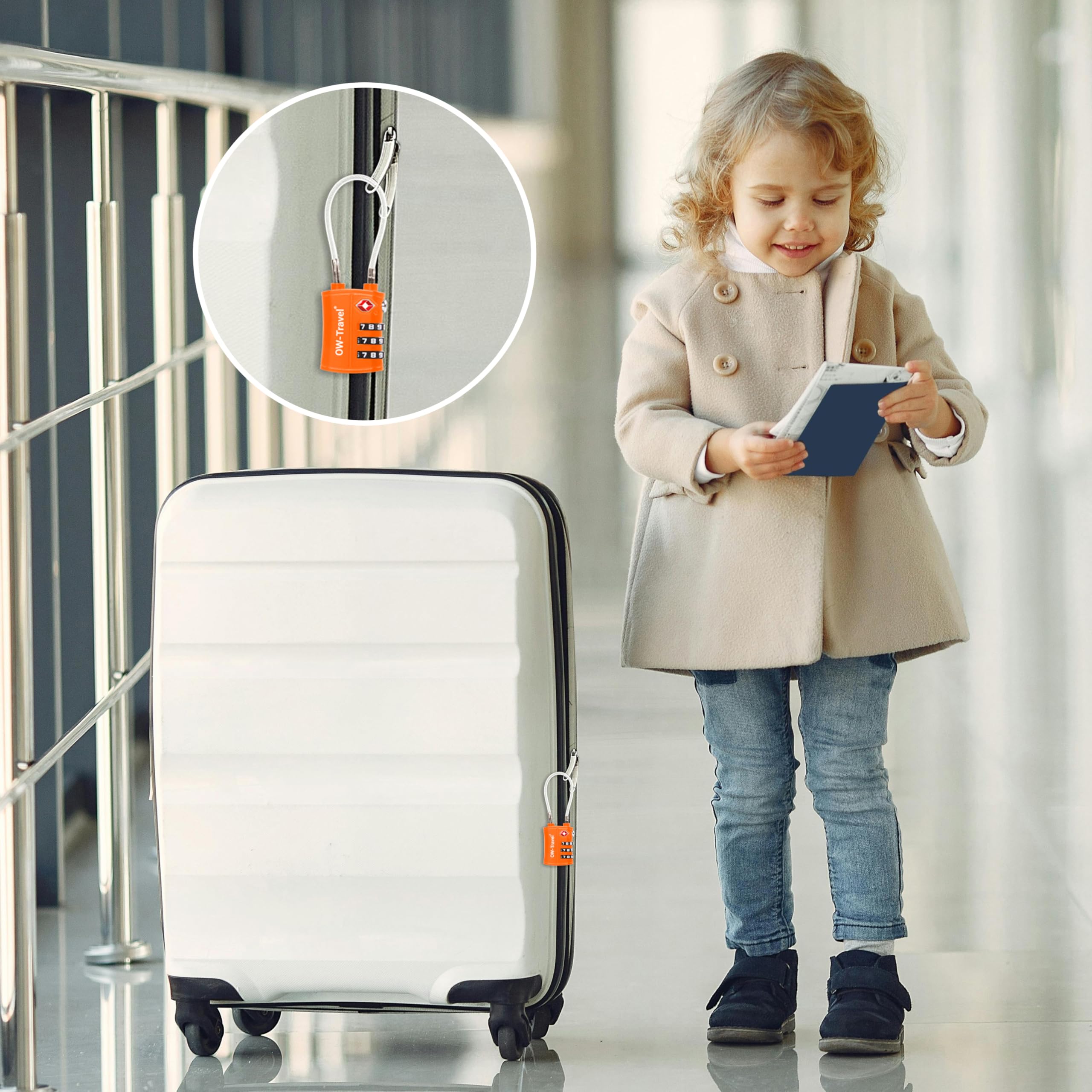 OW-Travel TSA Kłódka z Linką i Zamkiem Szyfrowym(Zestaw 2 Pomarańczowy)3 Cyfrowe Kłódki Walizkowe. Kłódka na szyfr na Plecak, Walizkę, Bagaż Kłódki Szyfrowe Bagażowe Szafek na Siłownię