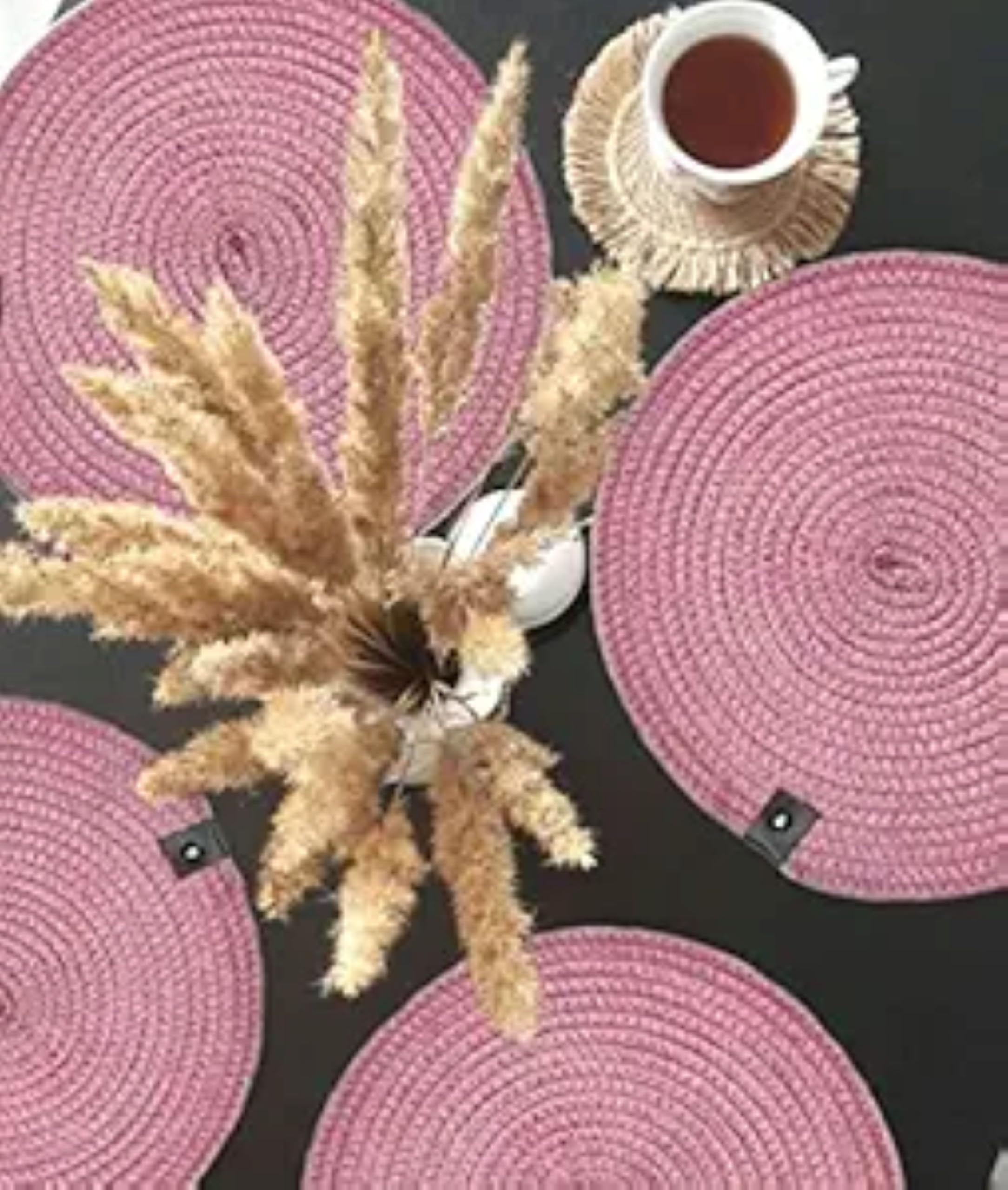 Jute and Cotton Reversible Round Placemat for Dining Table, Home and Kitchen Natural Woven, Size 35 cm,14 inch Set of 2 (Pink)-image-14