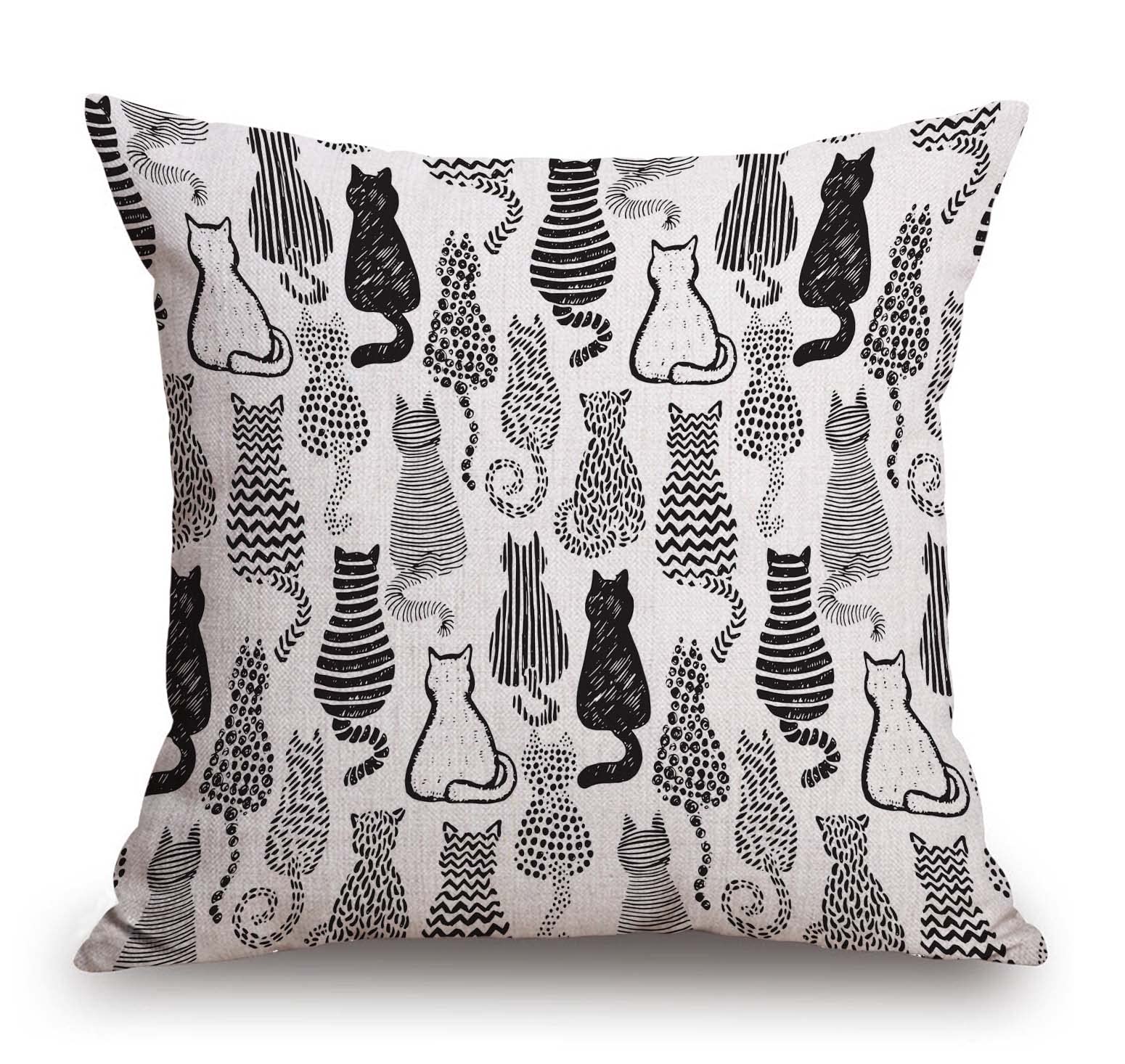 Throw Pillow Cover, Cat Pillow Cover, Abstract Kitten with Cute Tail Decorative Pillow Case, Cat Themed Gifts for Women Cushion Cover for Sofa Couch