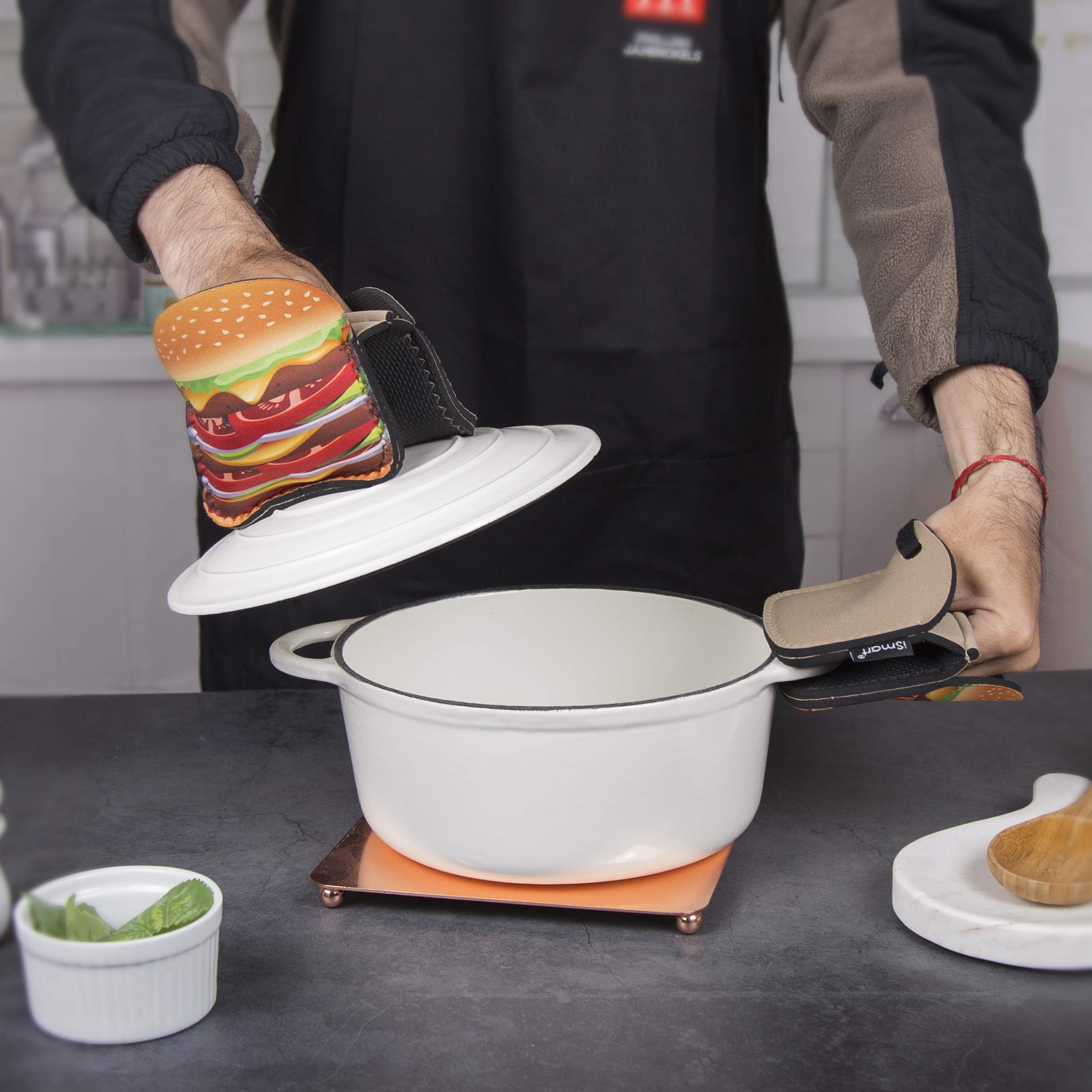 Creative Home Set von 2 (EIN Paar) Neopren Ofenhandschuh Hitzebeständig Küchenhandschuhe Topflappen Greifer 13,5 cm L x 14,5 cm B Hamburger