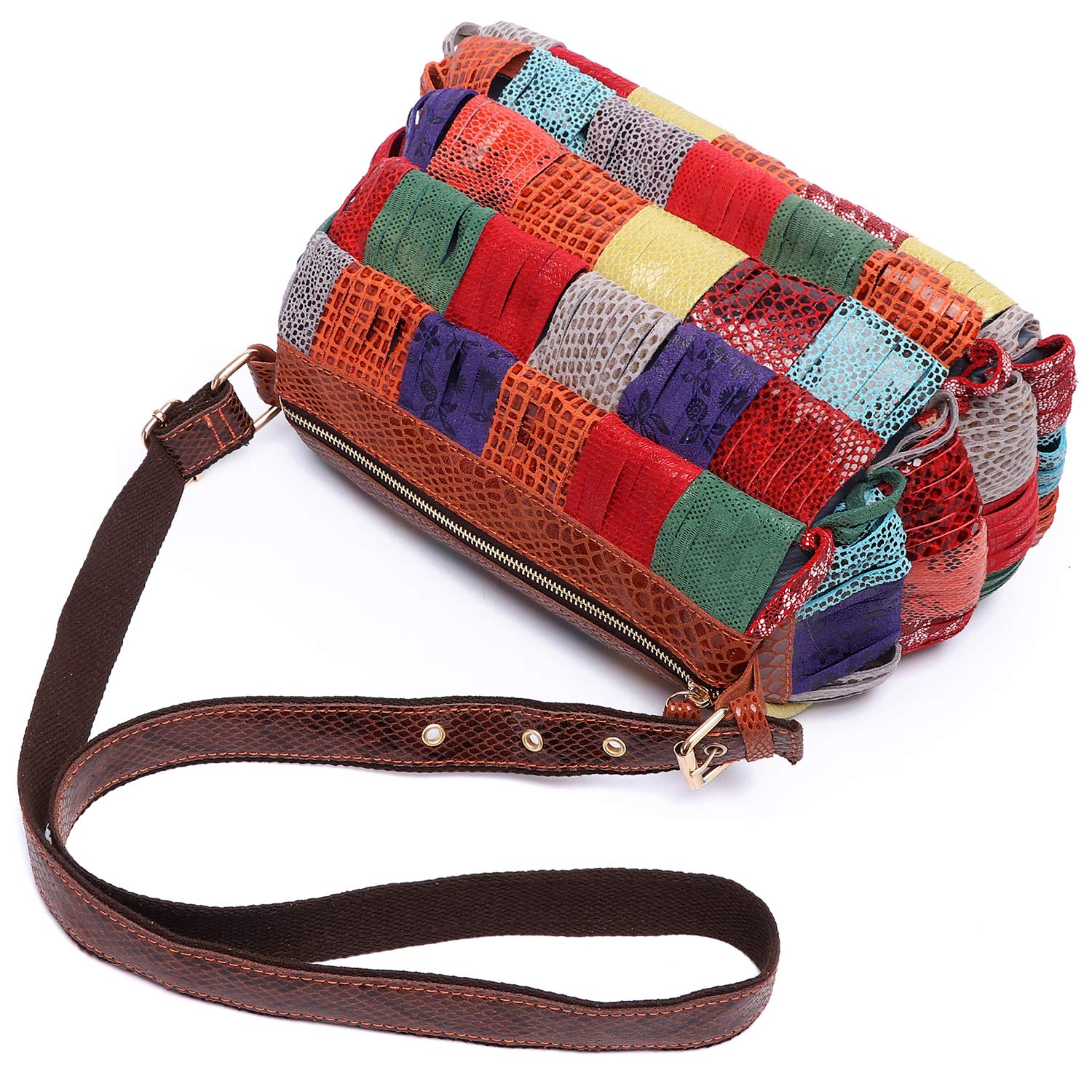 Bolso de mano multicolor de Boston de cuero genuino de las mujeres Bolsos de Crossbody coloridos