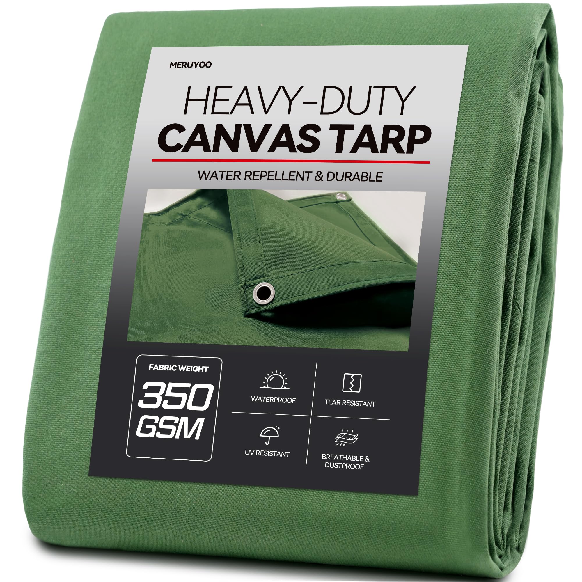Canvas Tarp 6x8, 350 GSM (12oz) Heavy Duty Canvas Tarps, Green