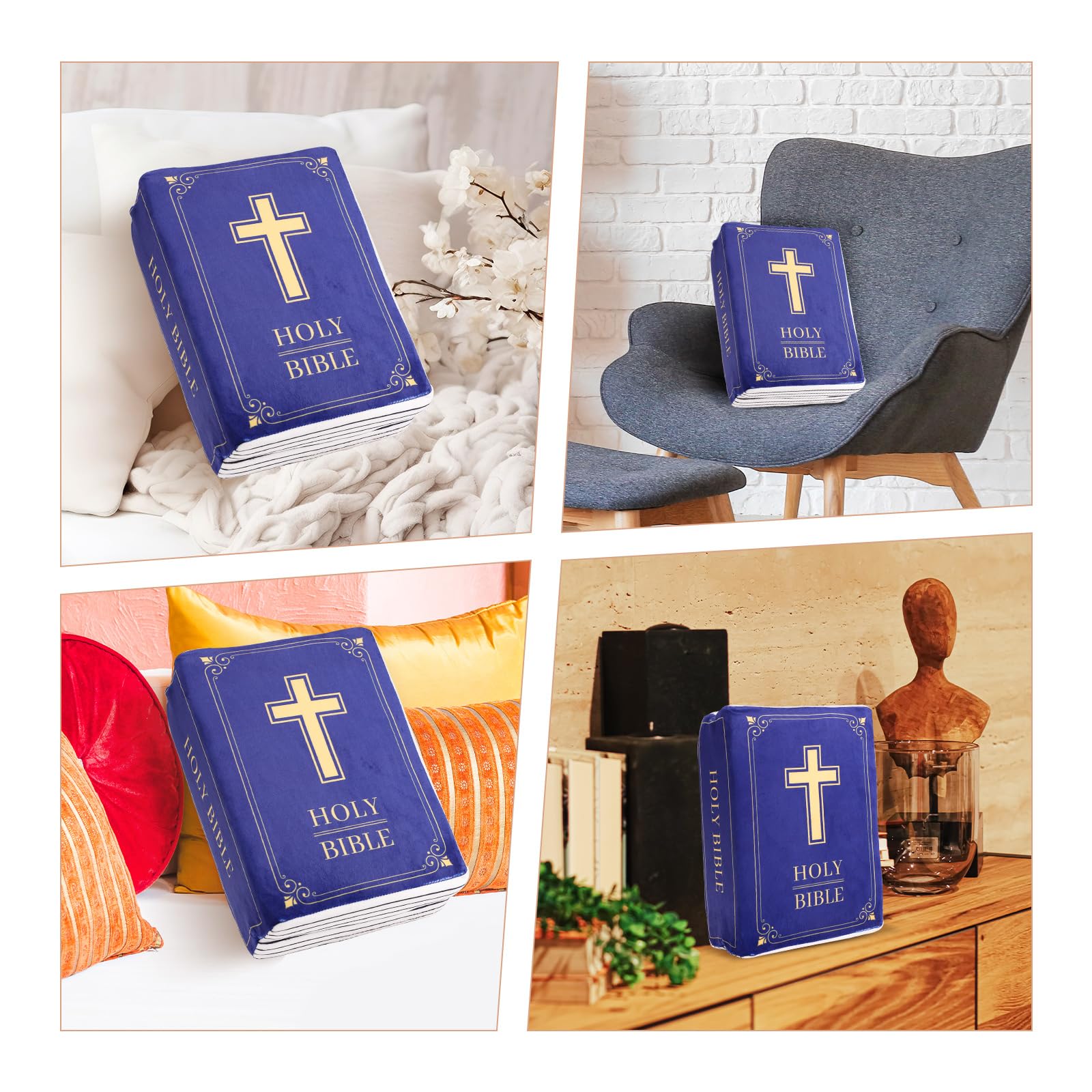 lasuroa Cuscino Bibbia, 33x22x9cm Cuscino Versetti Bibbia in Velluto che si Apre Cuscino a Forma di Libro Bomboniere Religiose Regali di Pasqua Battesimo per Donne Uomini(Blu)