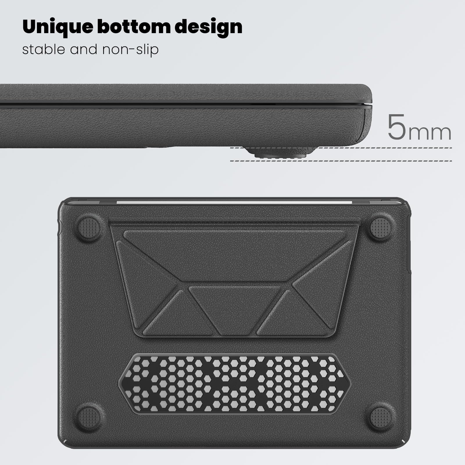 ProElite Case for MacBook Air 13.6 inch 2022 2023 2024 2025 Release M5/M4/M3 A3113 M2 A2681 with Touch ID, Slim Leather case with Foldable Stand, Grey 4