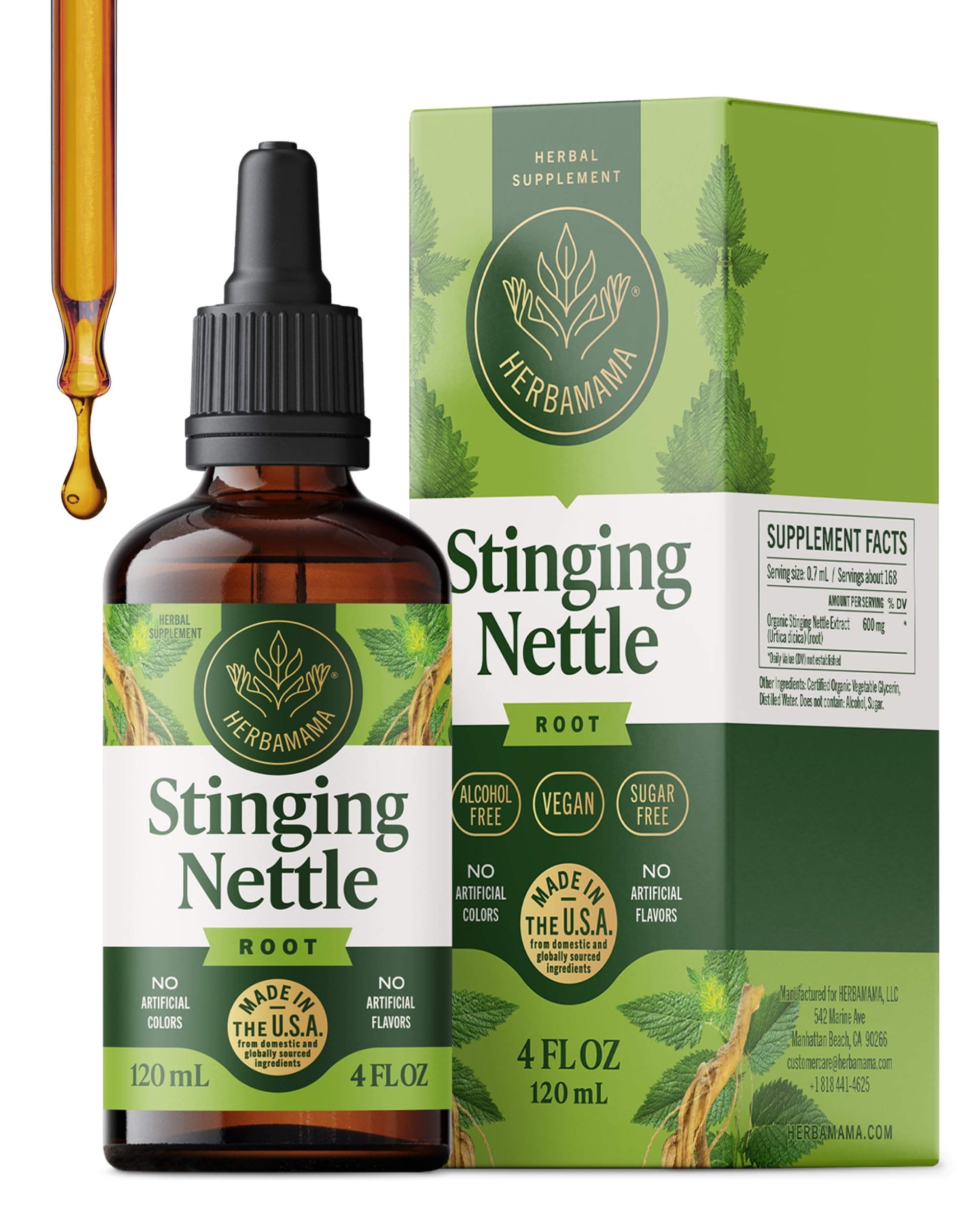 HERBAMAMA Stinging Nettle Tincture - Vegan Urinary Tract Support with Stinging Nettle Root Extract - Non-GMO, Alcohol & Sugar-Free Urtica Dioica Supplement - 84-Day Supply