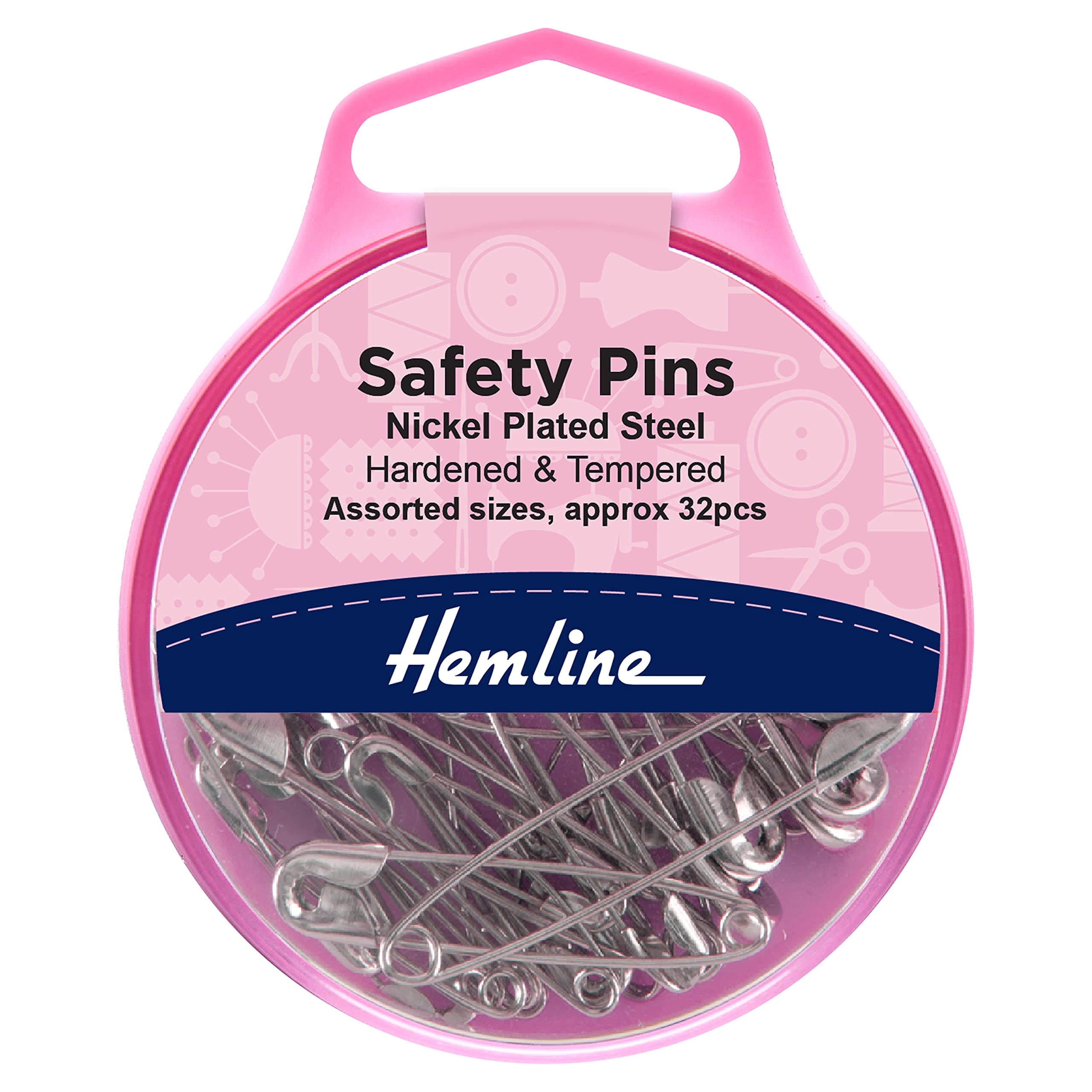 Hemline Assorted Safety Pins 32 Pack 27Mm