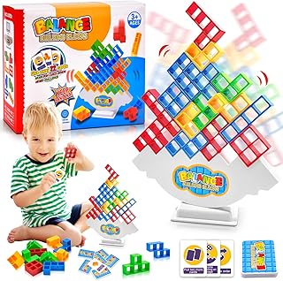 48Pcs Tetra Tower Balance Game, Tetris Tower Balance Building Toy, Swing Stack High Child Balance Toy Tetris Puzzle Russian Building Block Parent-Child Interactive Toy Gift for Kids Adults