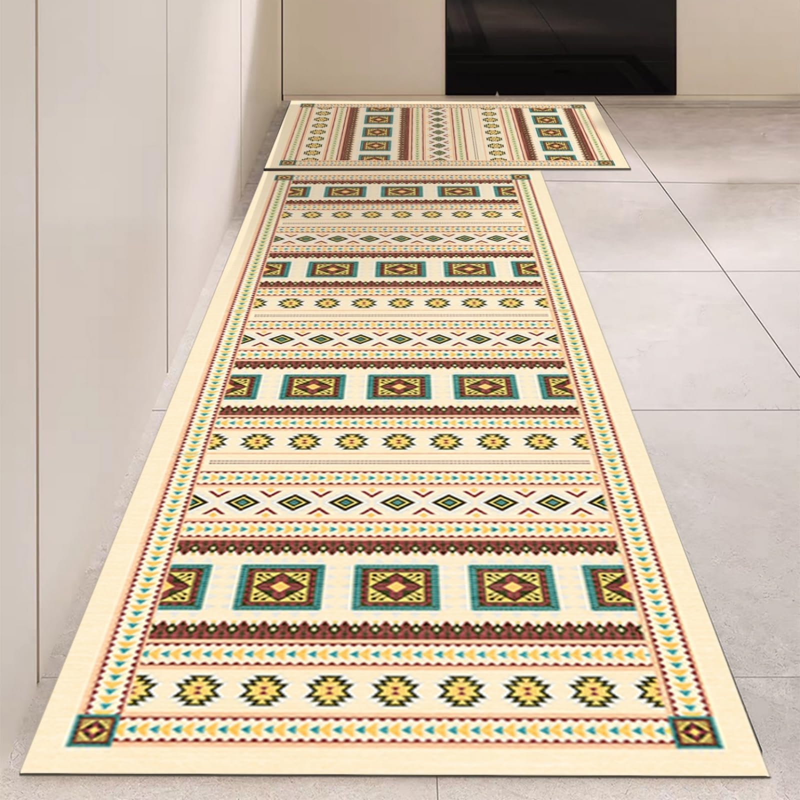Alfombra vinílica de cocina roja estilo pasillo lavable y resistente al aceite