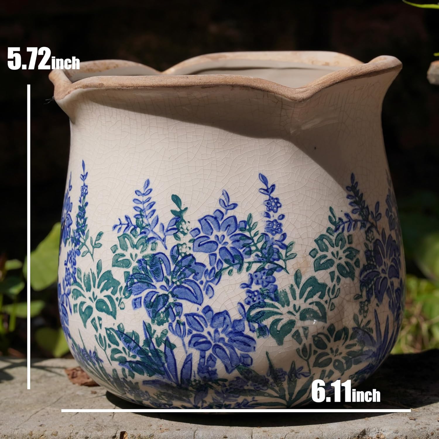 Dosayes Rustic Ceramic Planter, 6 Inch Tuscan Vintage Flower Pot with Drainage, Farmhouse Garden Pot for Indoor Plants, Kitchen & Garden Tuscan Decor, Plant Lover Gift (Cyan)