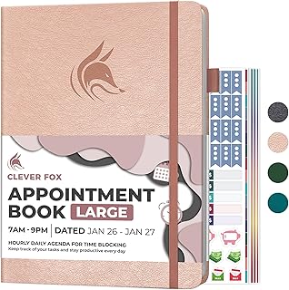 Appointment Book Dated Jan 2026-Jan 2027 – Hourly Schedule Planner with 15-Minute Increments – Time Box Planner for Daily Work & To-Dos – Hardcover, 8.3x11″ (Rose Gold)