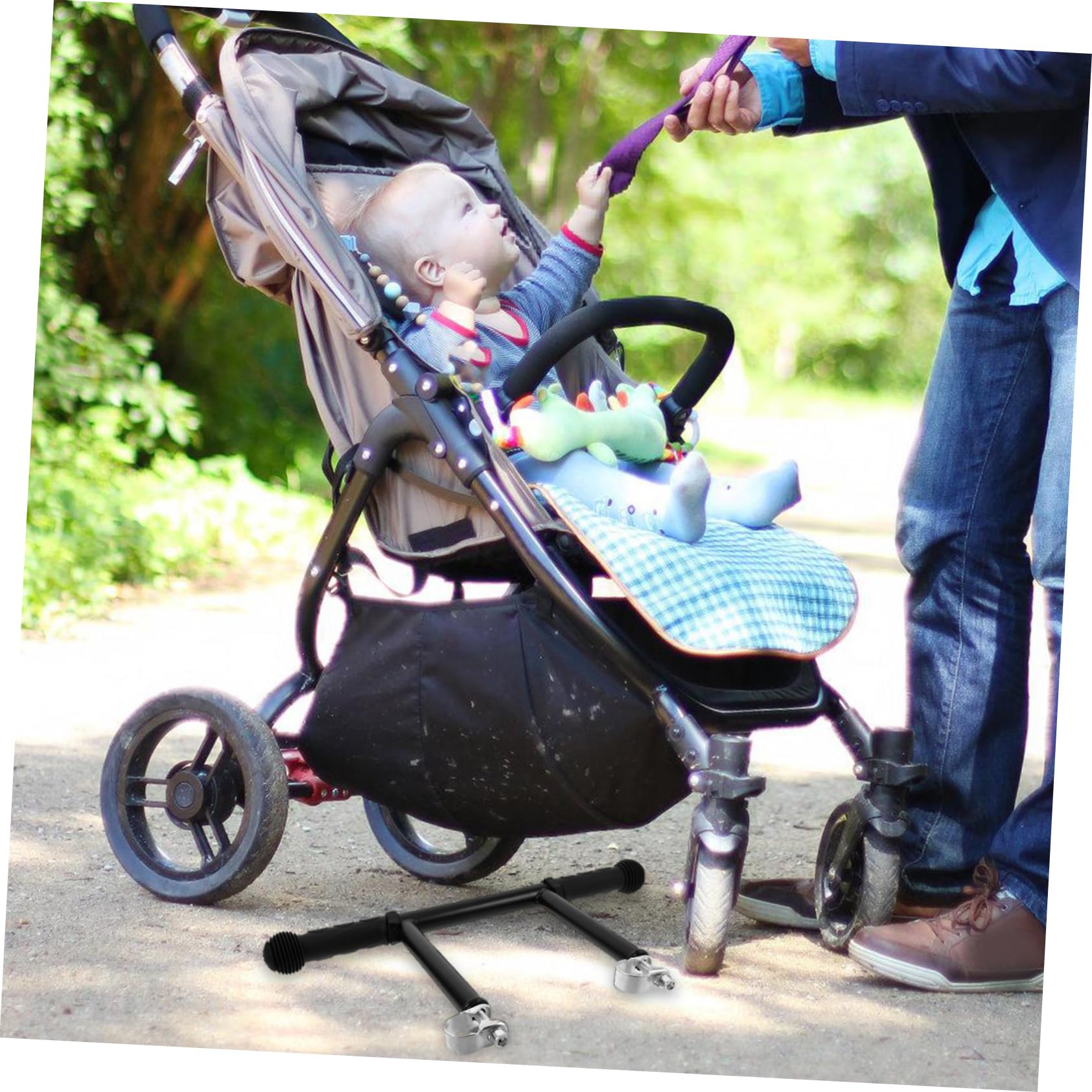 Rallonge de Poignée de Poussette Réglable Boucle 25mm Noir | Hauteur Ajustable, Plastique et Acier Inoxydable, Compatibilité Prams et Stroller, Style Moderne