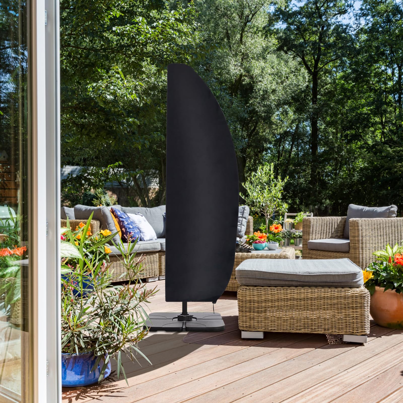 Copertura Per Ombrellone A Sbalzo Royouzi - Tessuto 420D Con Asta, Impermeabile - Foto 5