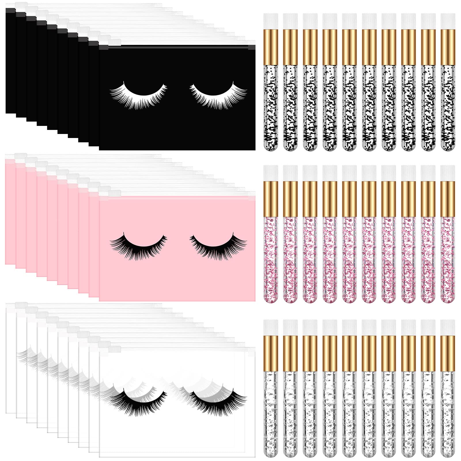 60 Pcs Lash Shampoo Brushes Set, Nose Pore Deep Cleaning Brush Makeup Lash Aftercare Bags Lash Brushes for Cleansing Zipper Cosmetic Eyelash Bags Eyelash Extension Brush for Women Girl(Glitter Style)
