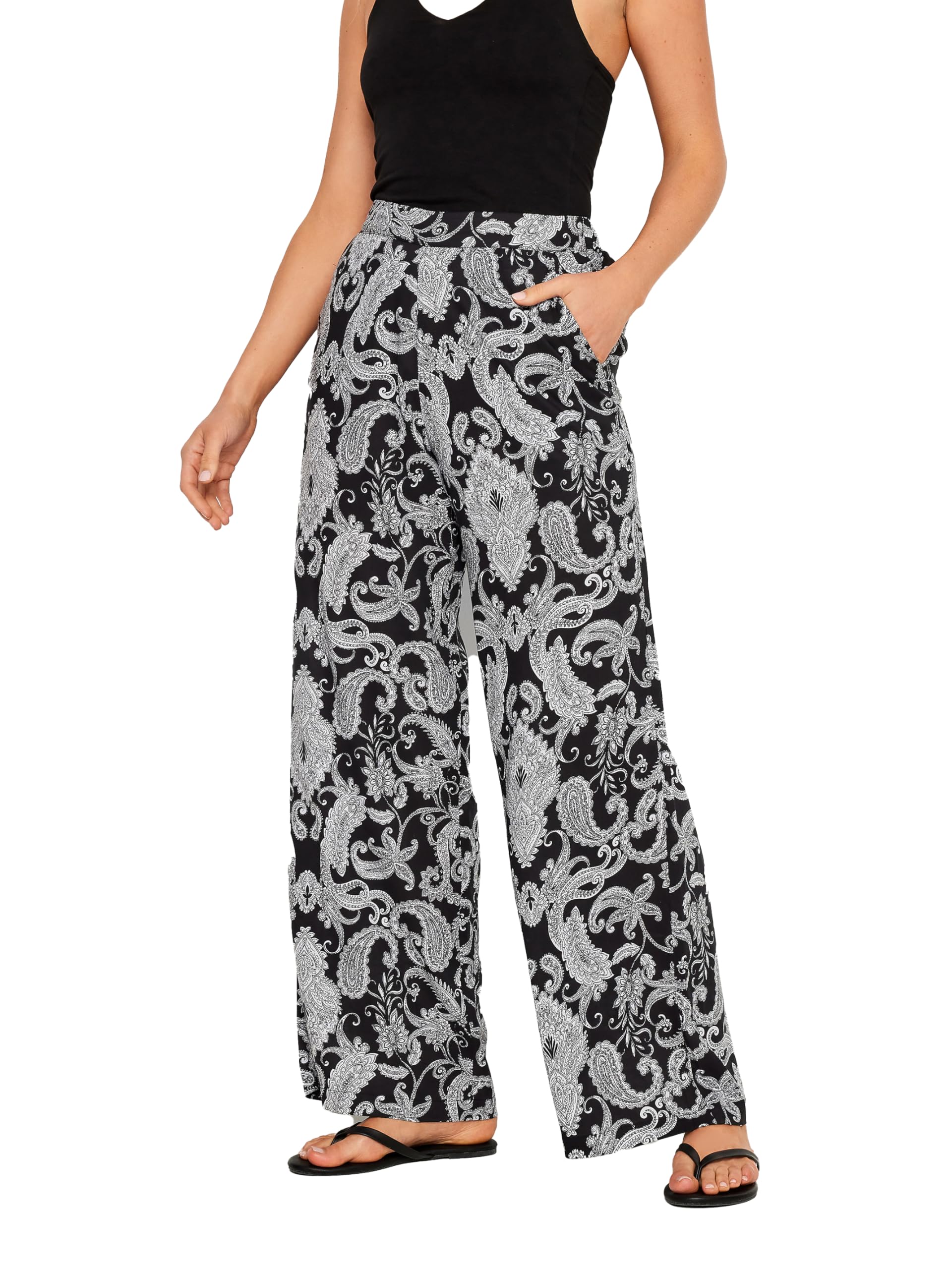 Long Tall Sally - LTS Tall Paisley Print Wide Leg Trousers - Women's Black
