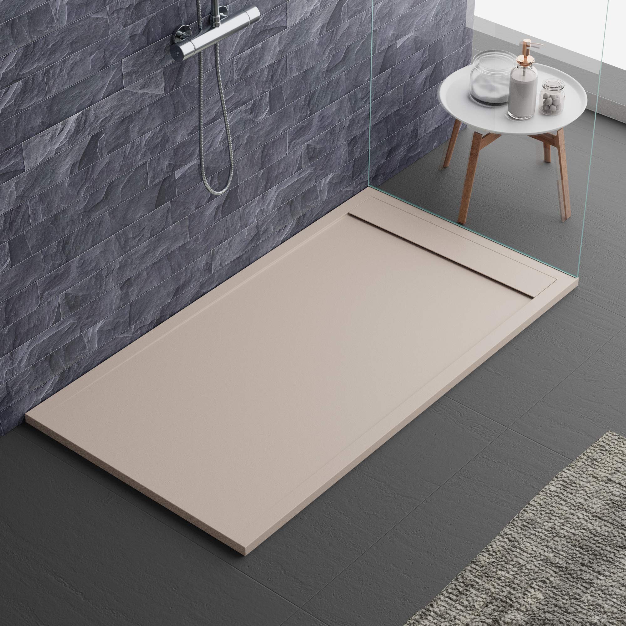 Receveur de douche couleur sable, qualité et design supérieur, effet pierre, Gelcoat, slim 3 cm.