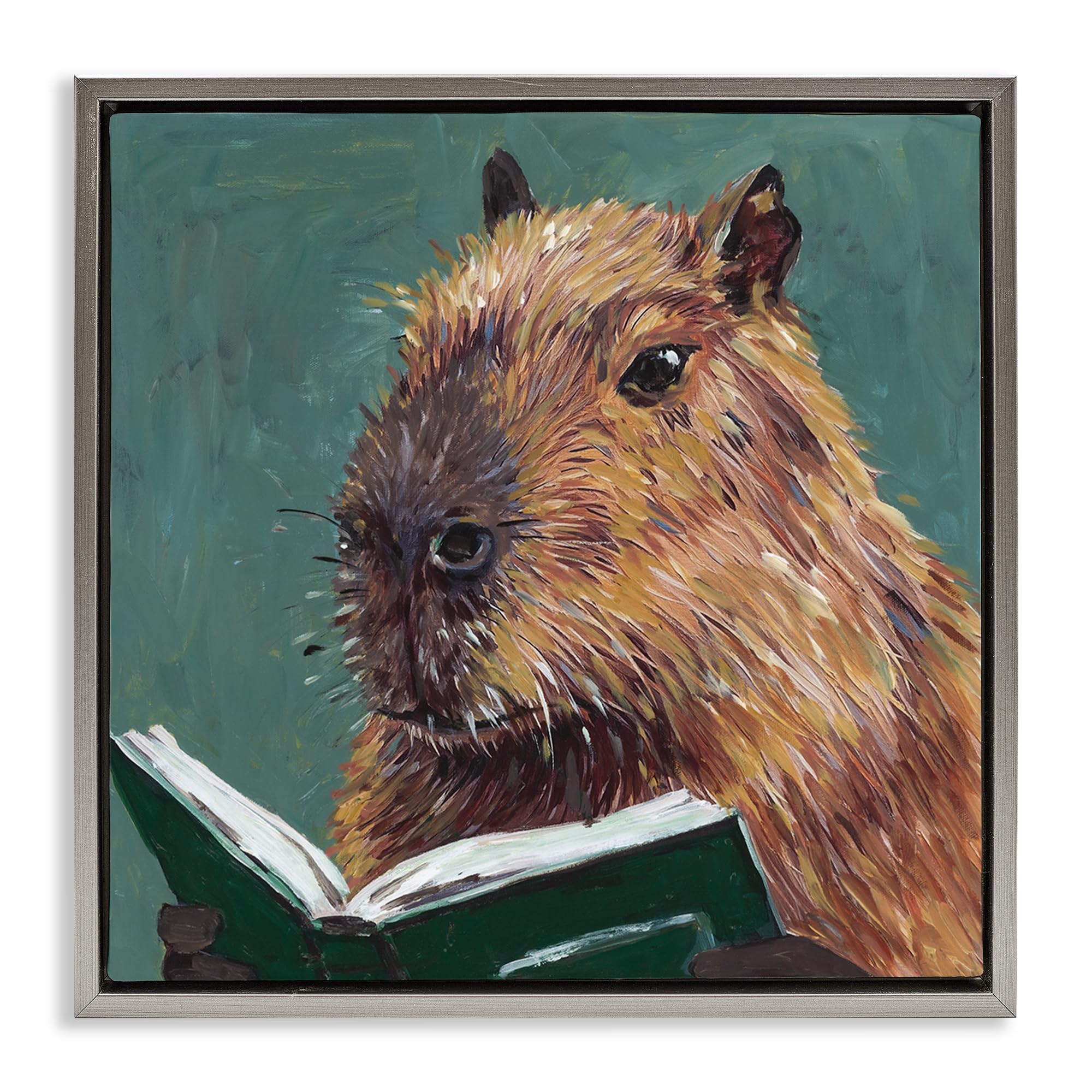 Stupell Industries Studious Capybara Reading Gray Framed Floater Canvas Wall Art, design by Studio Bautista, 25 x 25
