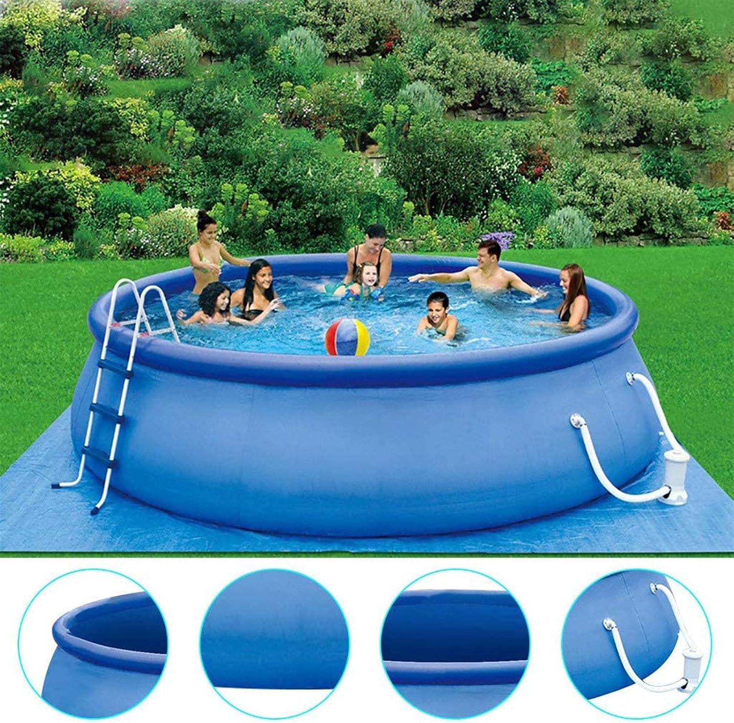 Piscina sobre el suelo para Familia Piscina inflable Familiar para Patio trasero, Fiesta de agua plegable con Bomba de filtro-A 360x76cm (142x30inch)