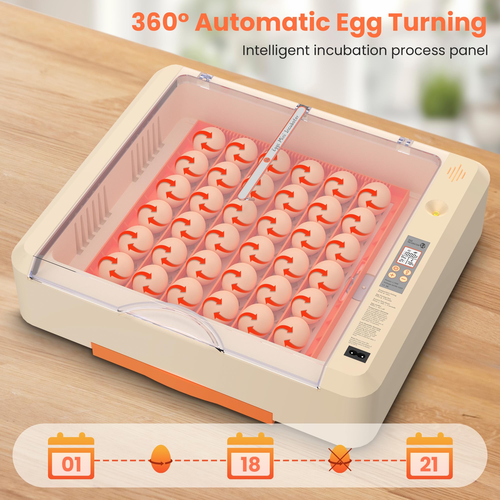 Incubadora de huevos 36-60 con giro automático de huevos y control de humedad, incubadora de huevos de gallina ajustable con pantalla digital, para incubar huevos, incluye huevos de codorniz