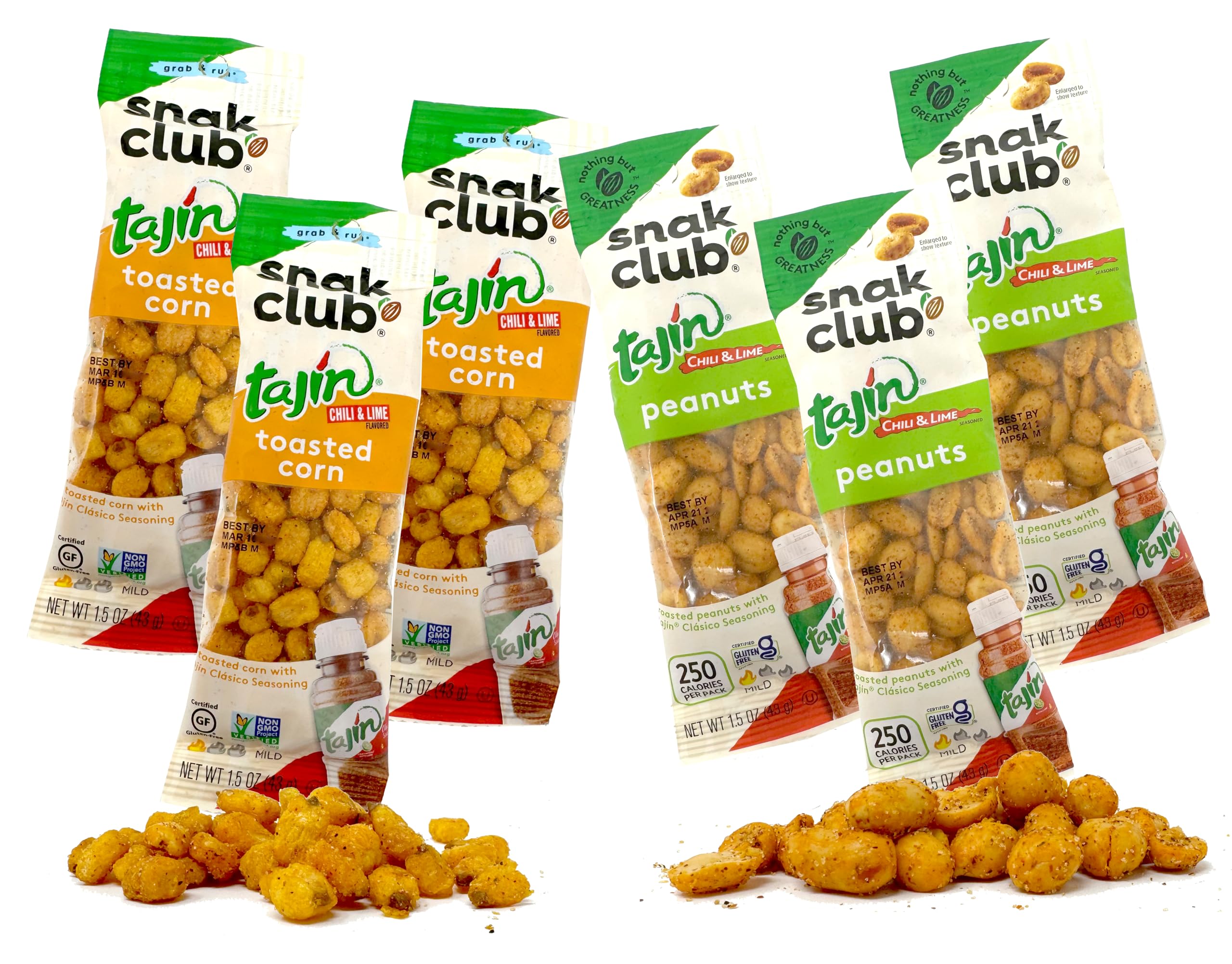 crait Tajin Snacks Single Serving Bags Tajin Peanuts Chili & Lime and Tajin Corn 1.5 Ounce Snack Packs Variety Pack of 6