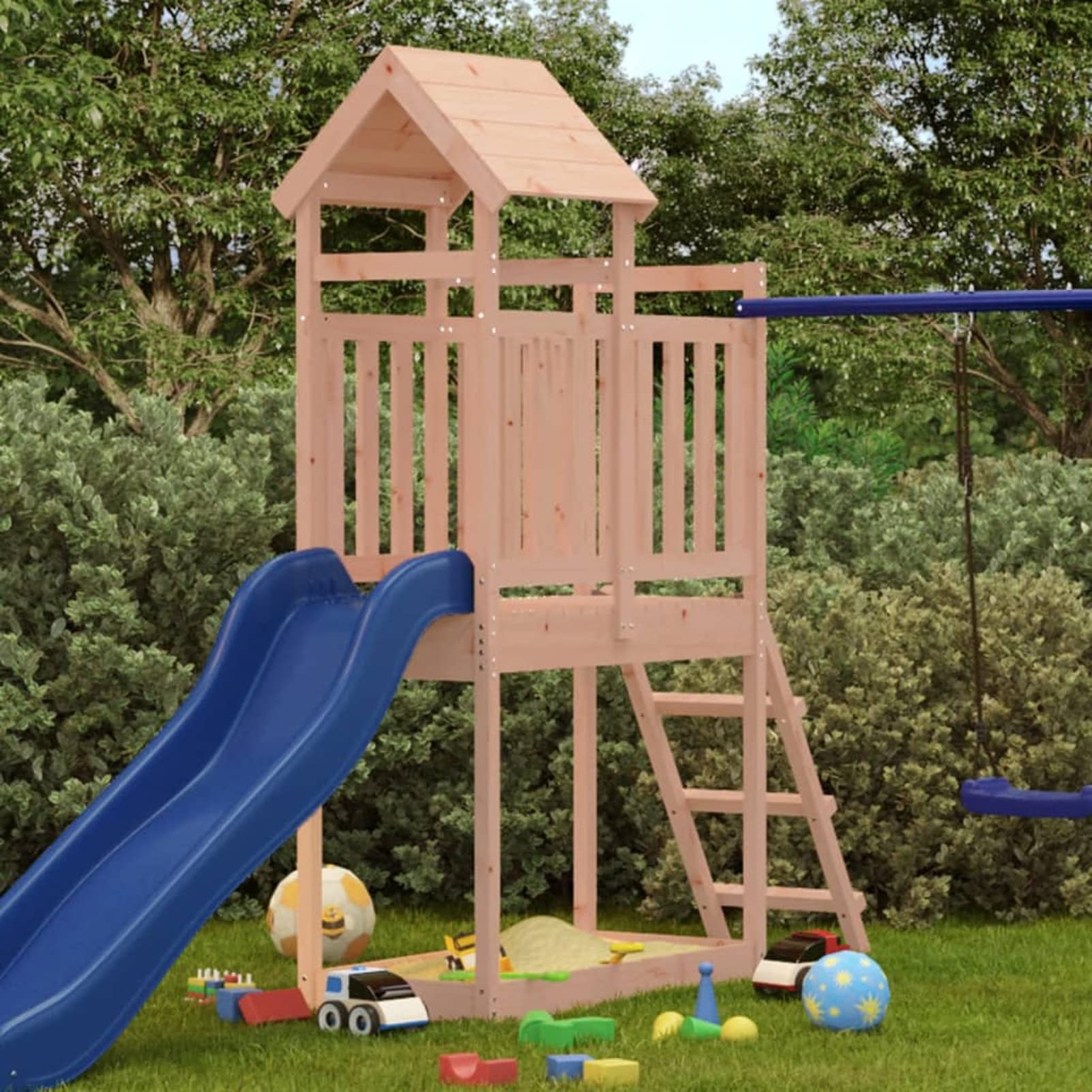 Juego de Tobogán y Columpio,Parque Infantil de Madera para Patio Césped Parque Infantil de Exterior Madera Maciza Douglas 53x110x214 cm Madera Maciza Douglas
