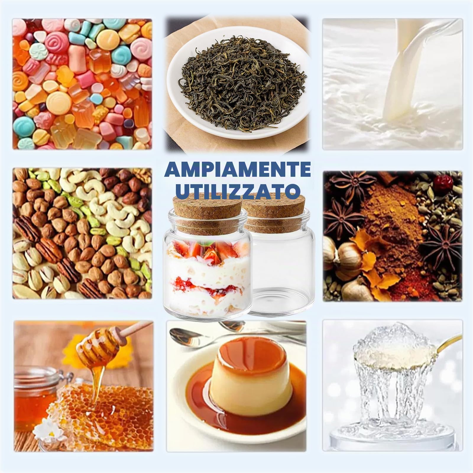 20 Pezzi Mini Bottiglie Vetro con Tappo in Sughero 50 ml Mini Barattolini Vetro Piccoli,Barattolo Porta di Spezie,Vasetti Vetro Piccoli per Decorazioni, Feste, Spezie da Cucina, Regalo per Ospiti