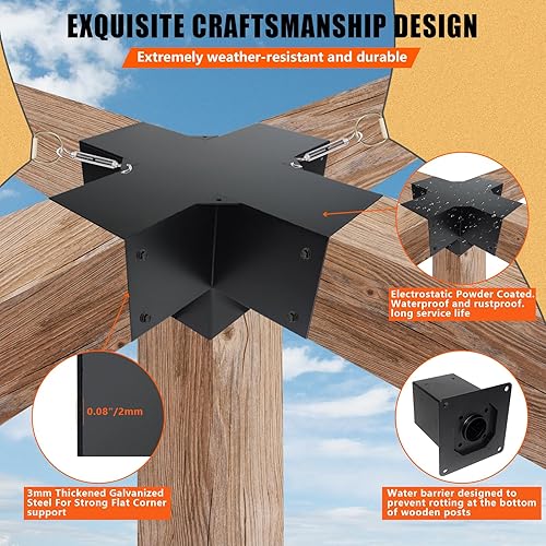 Miniatura 4 de ITeVe.GD Kit de bricolaje para pérgola de 4 x 4 pulgadas (tamaño interior 3.5 x 3.5 pulgadas), soporte de madera de 5 vías y poste Achor, kit de