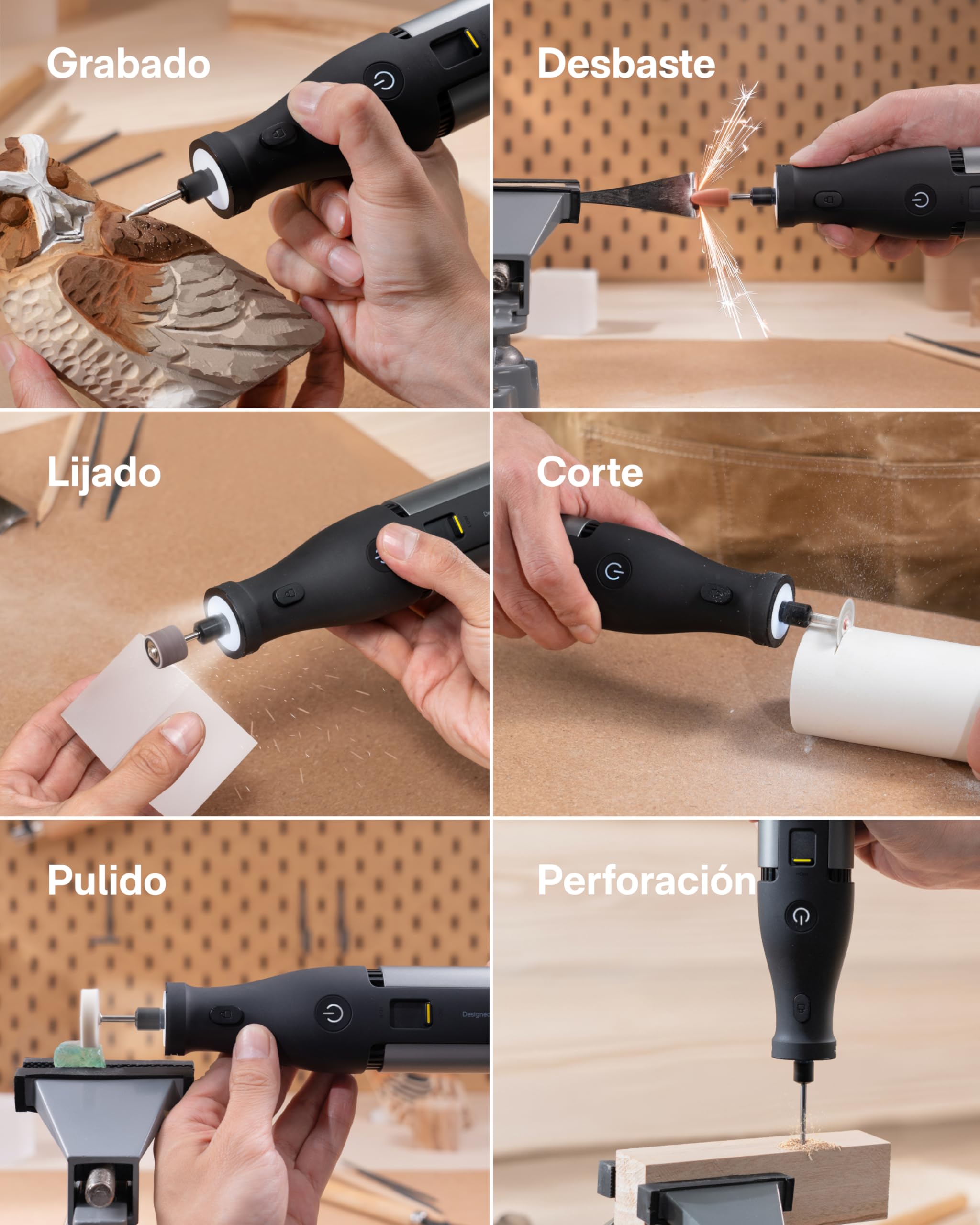 HOTO Amoladora Eléctrica, Multiherramienta de 12V con Luz LED, 5000-35000 RPM, Herramienta Rotativa con 37 Accesorios, para Grabar, Taladrar, Cortar y Esmerilar