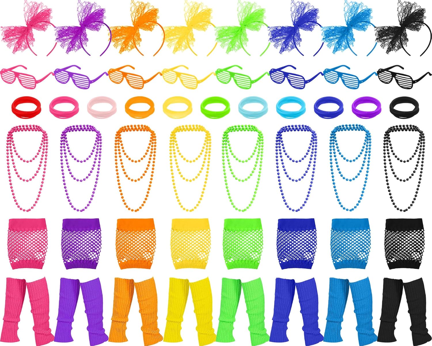 Panitay 80s Fancy Dress Costume Accessories Women Neon Gloves Headband Necklace Glasses Leg Warmer Bracelet Halloween Outfit