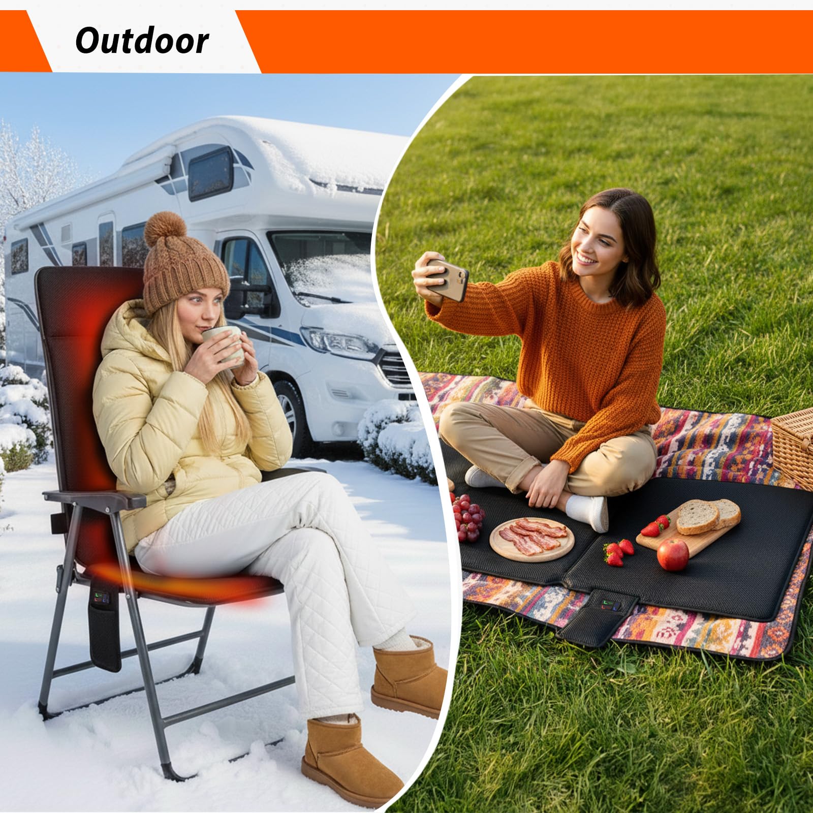 Thermrup Mobile Beheizbare Sitzauflage 50x125 cm – Mit Smart-Regler, Akku- & Netzbetrieb, Ideal für Zuhause, Büro & Camping