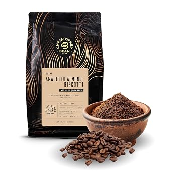 Christopher Bean Coffee - Certified Kosher, Decaf Ground Universal Drip Amaretto Almond Biscotti Coffee | Amaretto Flavored Medium Roast Coffee 100% Arabica, No Sugar, No Fats, Non-GMO | 10-Ounce