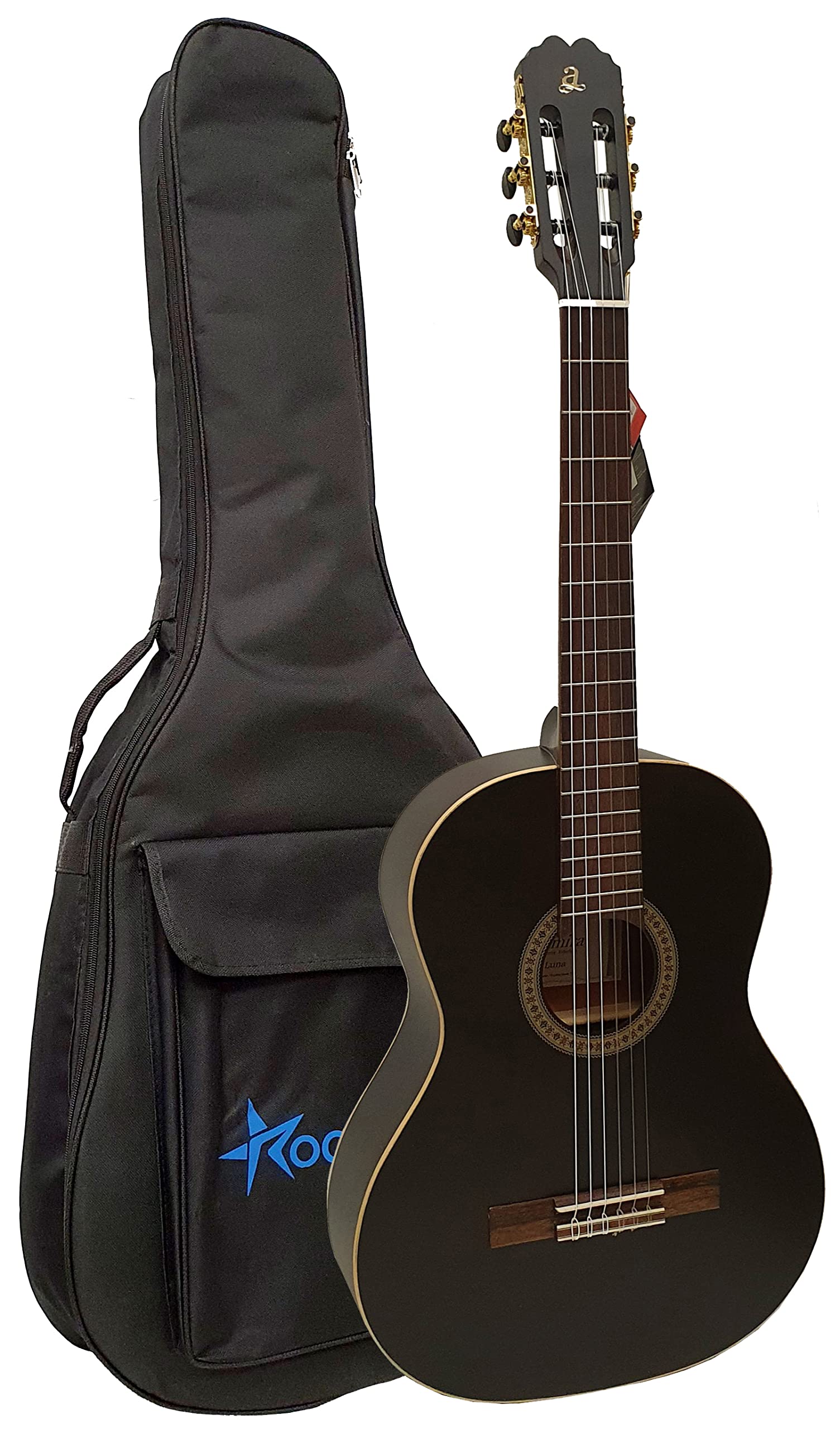 Guitarra Española Clásica ADMIRA LUNA de Madera Acabado Negro Luxe Tamaño 4/4 con Funda Acolchada 7mm - Rockmusic España