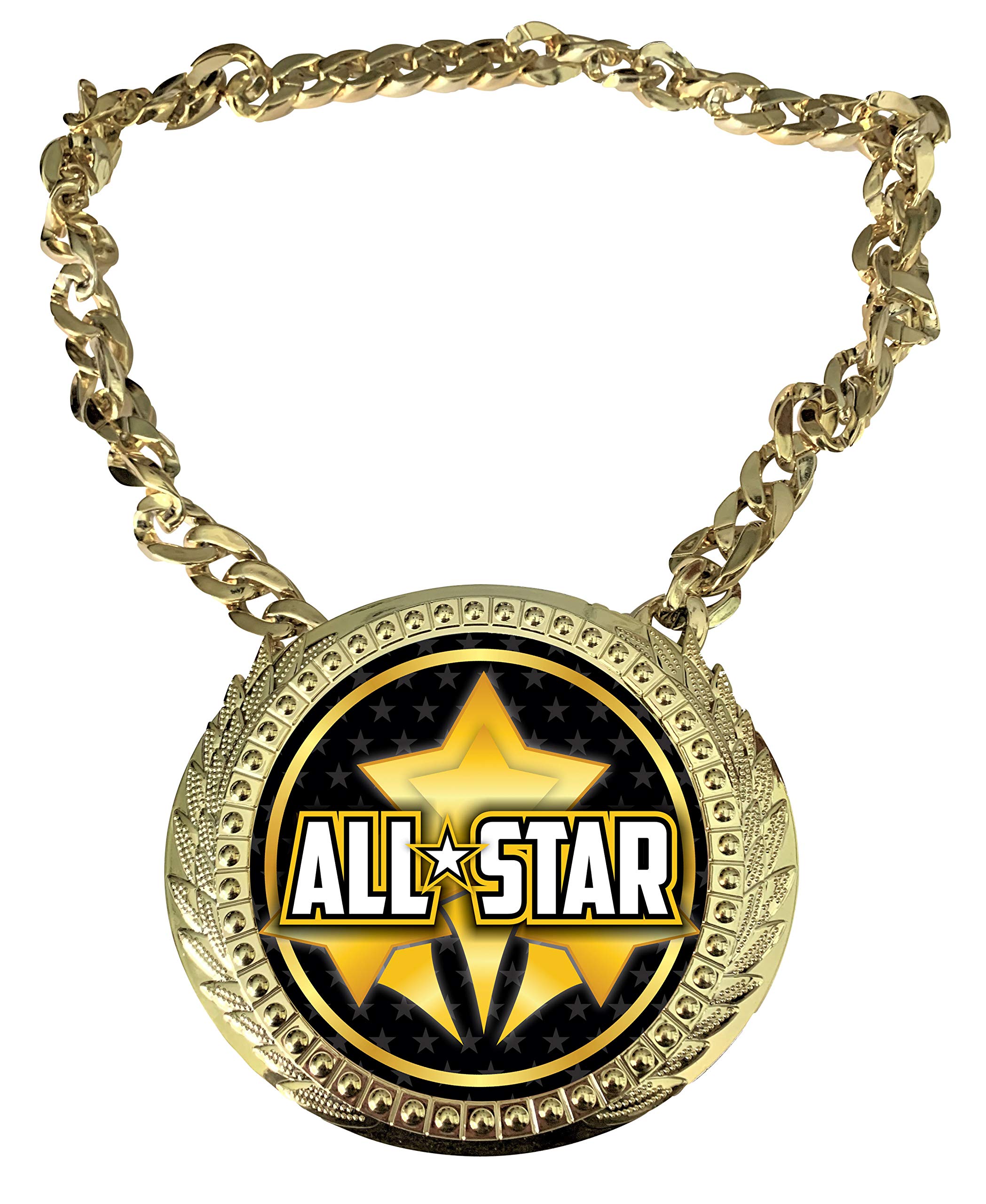 Express Medals Allstar All Star Champ Chain Trophy Award with a Center Plaque Plate Measuring 6 by 5.25 Inches and Includes a 34 Inch Chain with Black Velvet Presentation Bag.