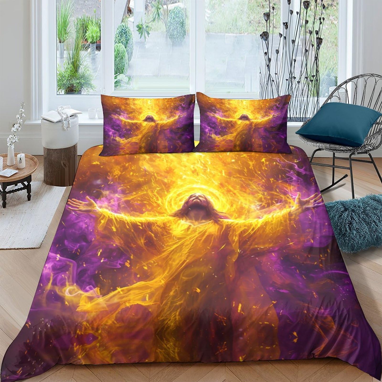 Ctjqhvkz Style-8 3D Printed Phoenix Flame Fitted Sheet Microfiber Soft Orange Purple Nebula Mattress Cover For Bedroom Dorm Decor Single（135X200cm）