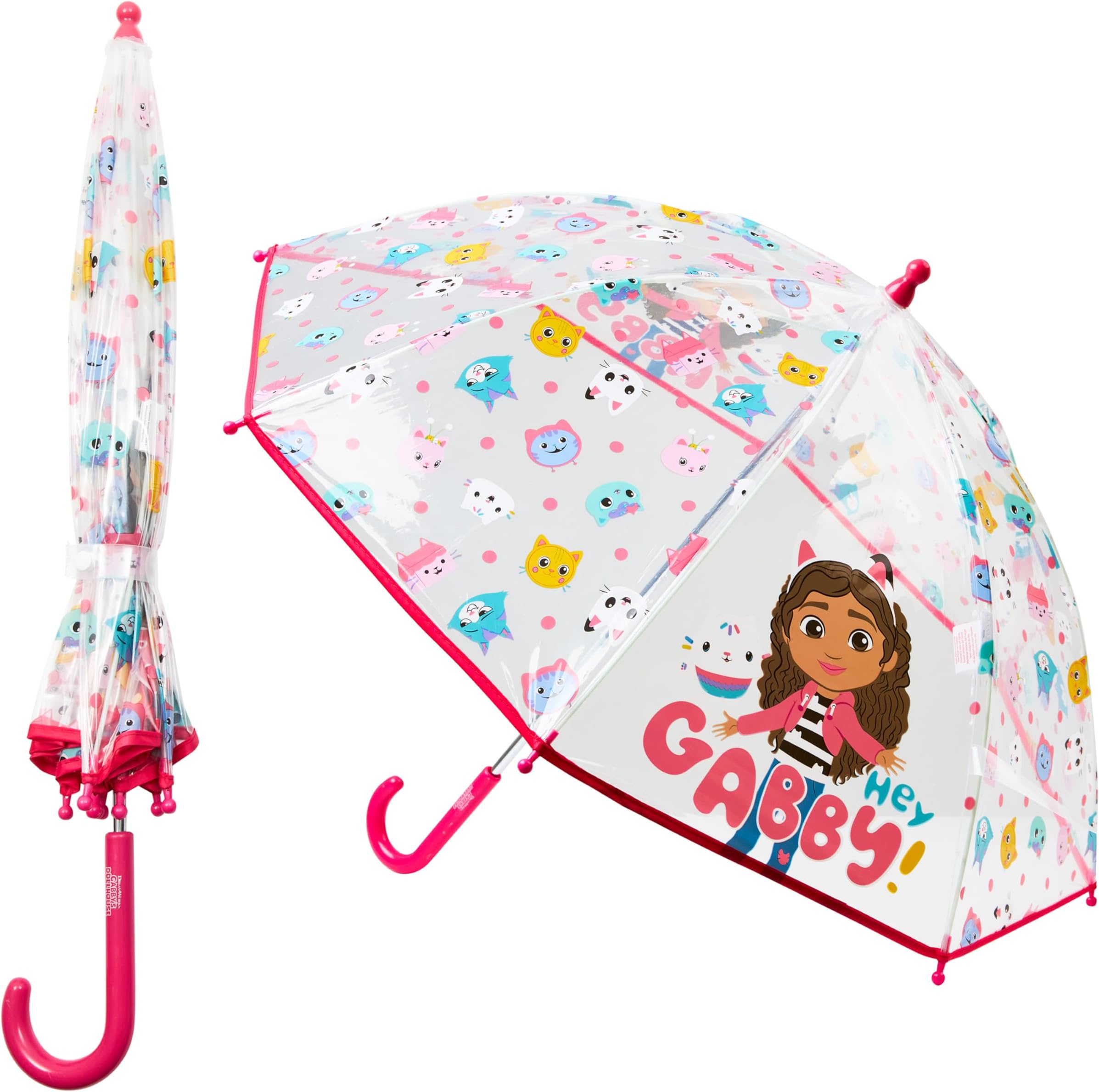 Gabby's Dollhouse Stick Umbrella for Girls, Clear Dome Lightweight Kids Umbrella Travel Accessories - Girls Gifts