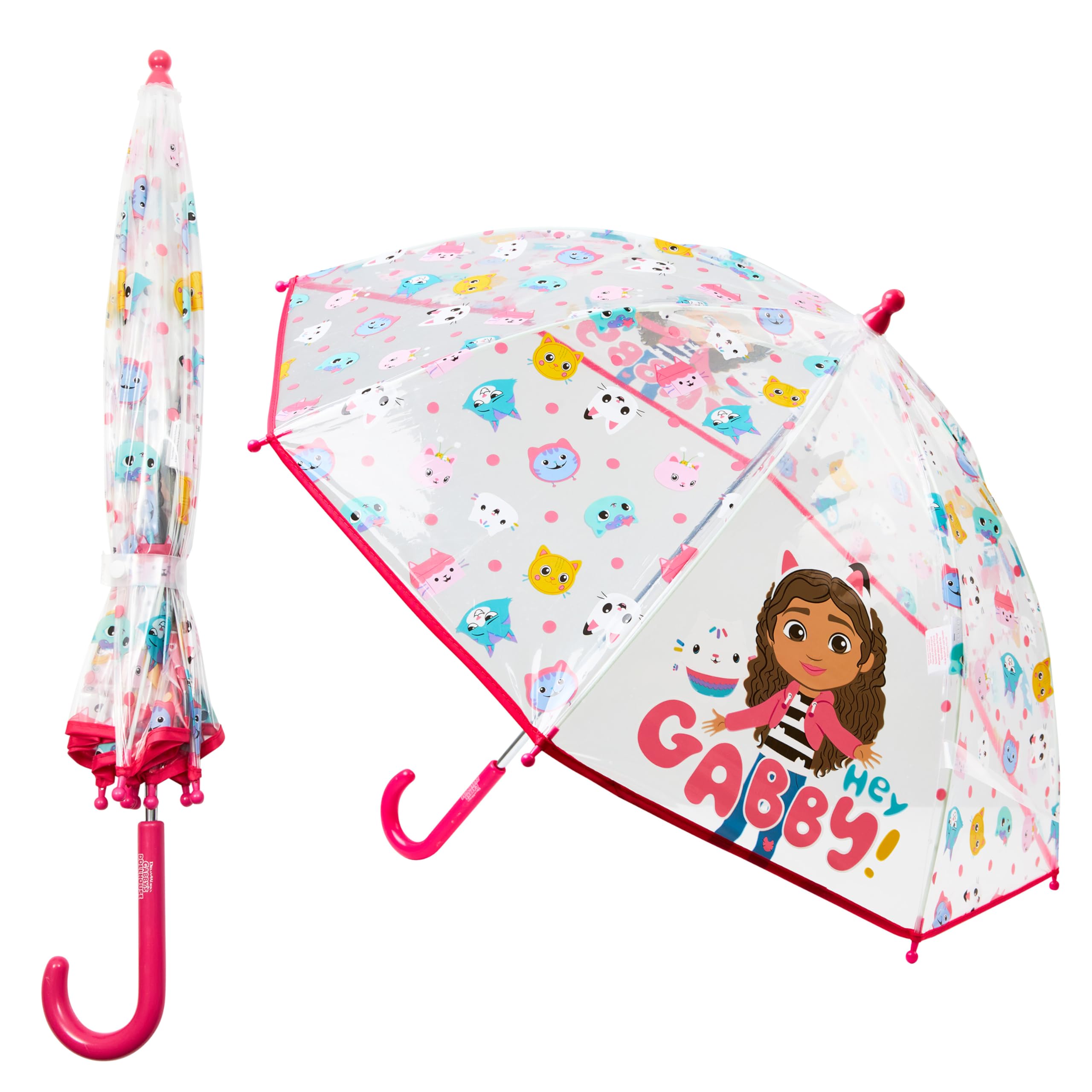 Gabby's Dollhouse Stick Umbrella for Girls, Clear Dome Lightweight Kids Umbrella Travel Accessories - Girls Gifts