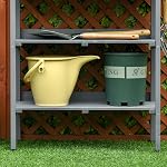 Outsunny Outdoor Potting Bench, Wooden Potting Table with Storage Shelf, Metal Table Top, Hooks for Backyard, Patio, Balcony, Grey