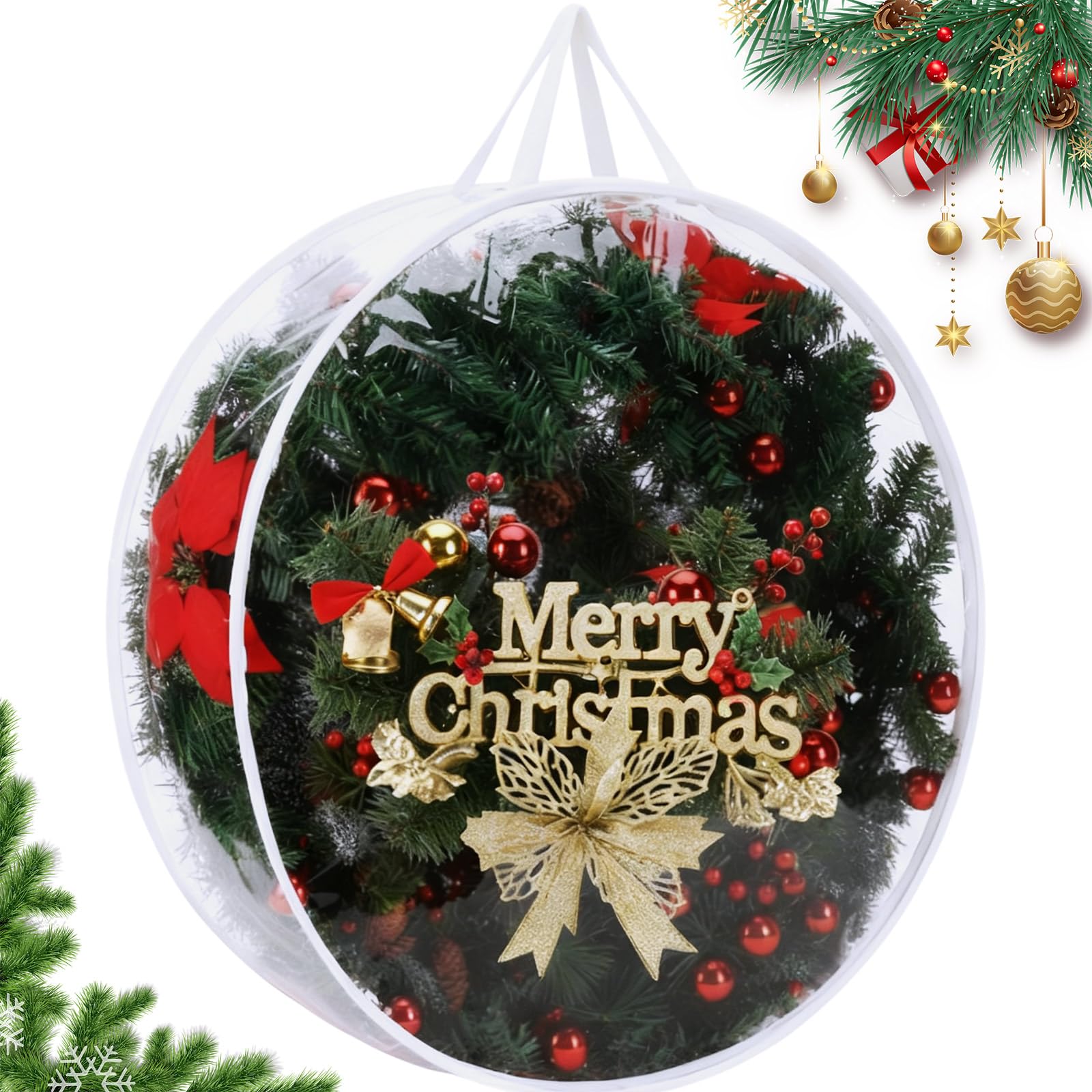 Grand sac rangement transparent pour couronne de Noël 91,4 cm Shappy avec zip robuste