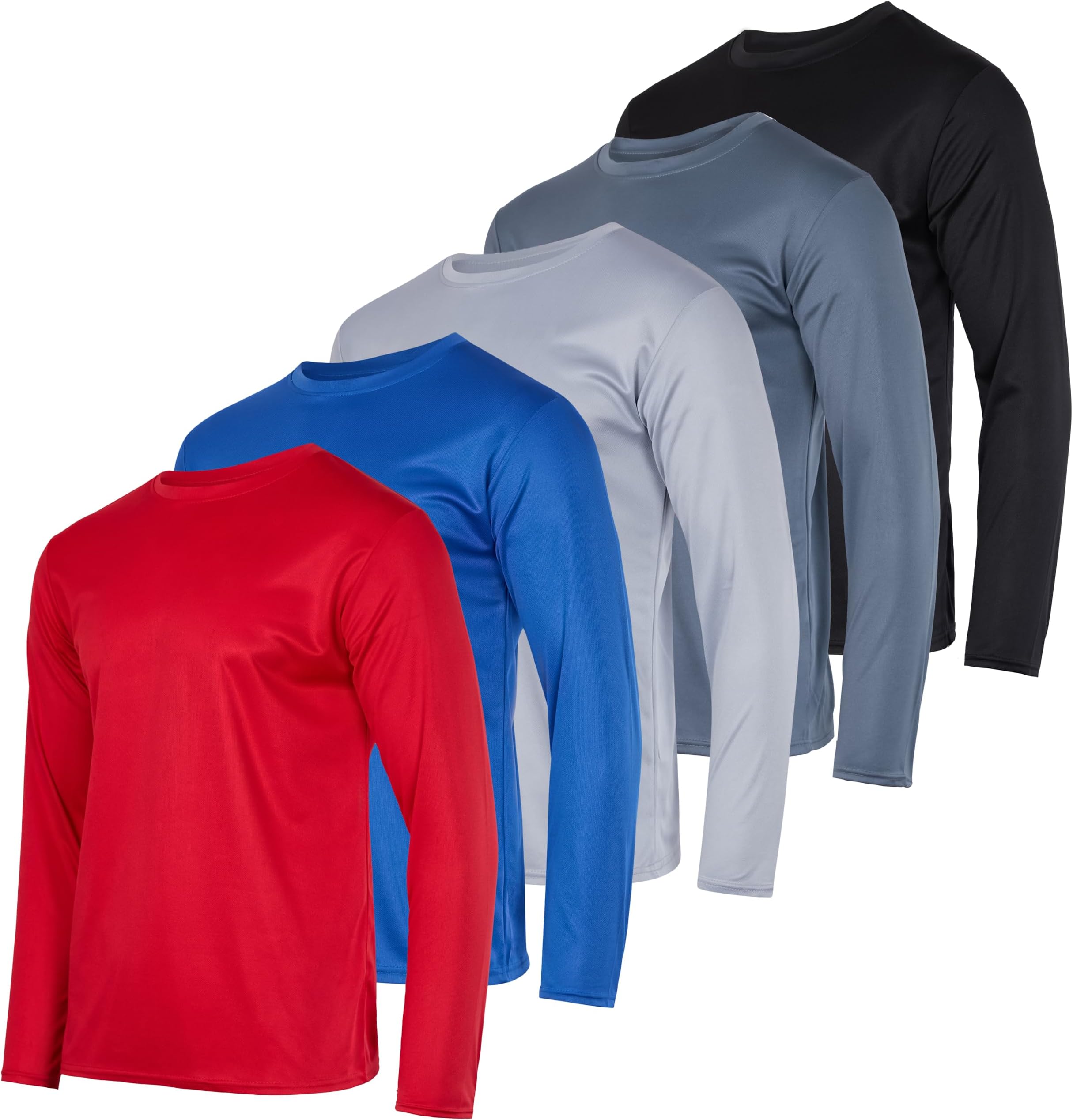 real essentials3 Pack: Men's Mesh Moisture Wicking Performance Long Sleeve T-Shirt, UV Sun Protection Outdoor Active Athletic Crew Top