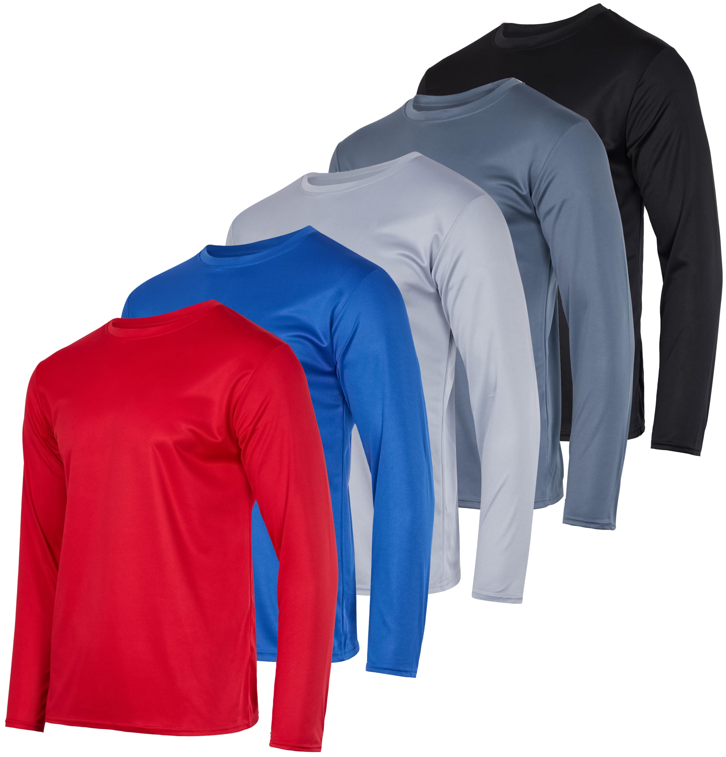 real essentials3 Pack: Men's Mesh Moisture Wicking Performance Long Sleeve T-Shirt, UV Sun Protection Outdoor Active Athletic Crew Top