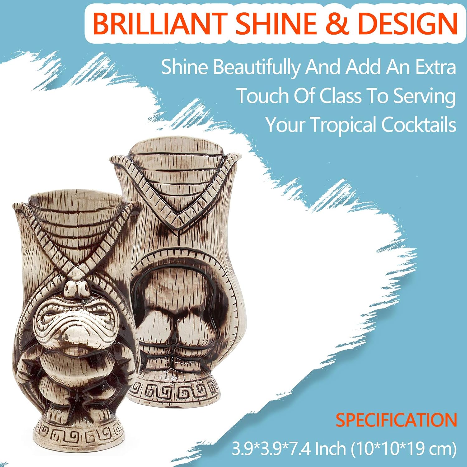 LINALL Tiki Mugs – Ceramic Tiki Mug 15.2oz/450ml, Kane King Cocktail Mug for Mai Tai, Punch, Pina Colada, and Tropical bar Drinks - TIKI0038 (15.2oz/450ml Butt) - Image 3