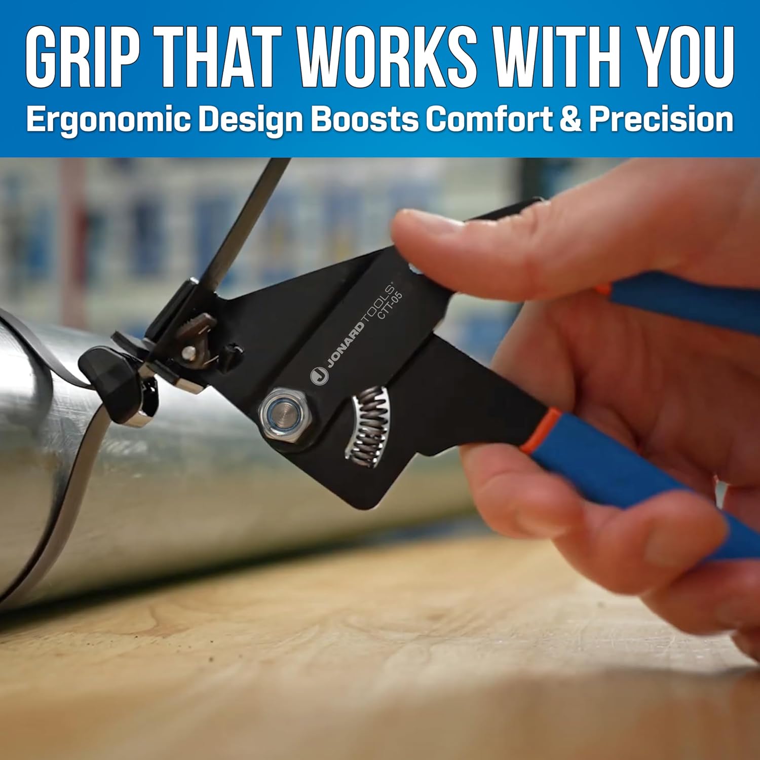 Jonard Tools CTT-05 Deltec® Cable Tie Strap Tensioning & Cutting Tool - 0.183"–0.500" Strap Width Capacity, Heavy-Duty, Spring-Loaded Head, Comfortable Grip