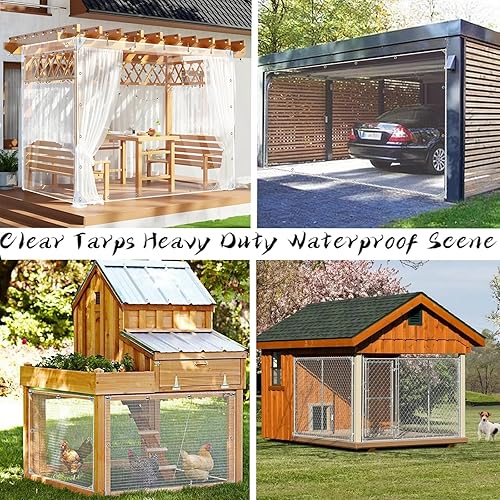 Miniatura 5 de Lona transparente resistente impermeable de 8 x 20 pies con ojales, lona transparente de 0.55 pulgadas de grosor, resistente a desgarros, para