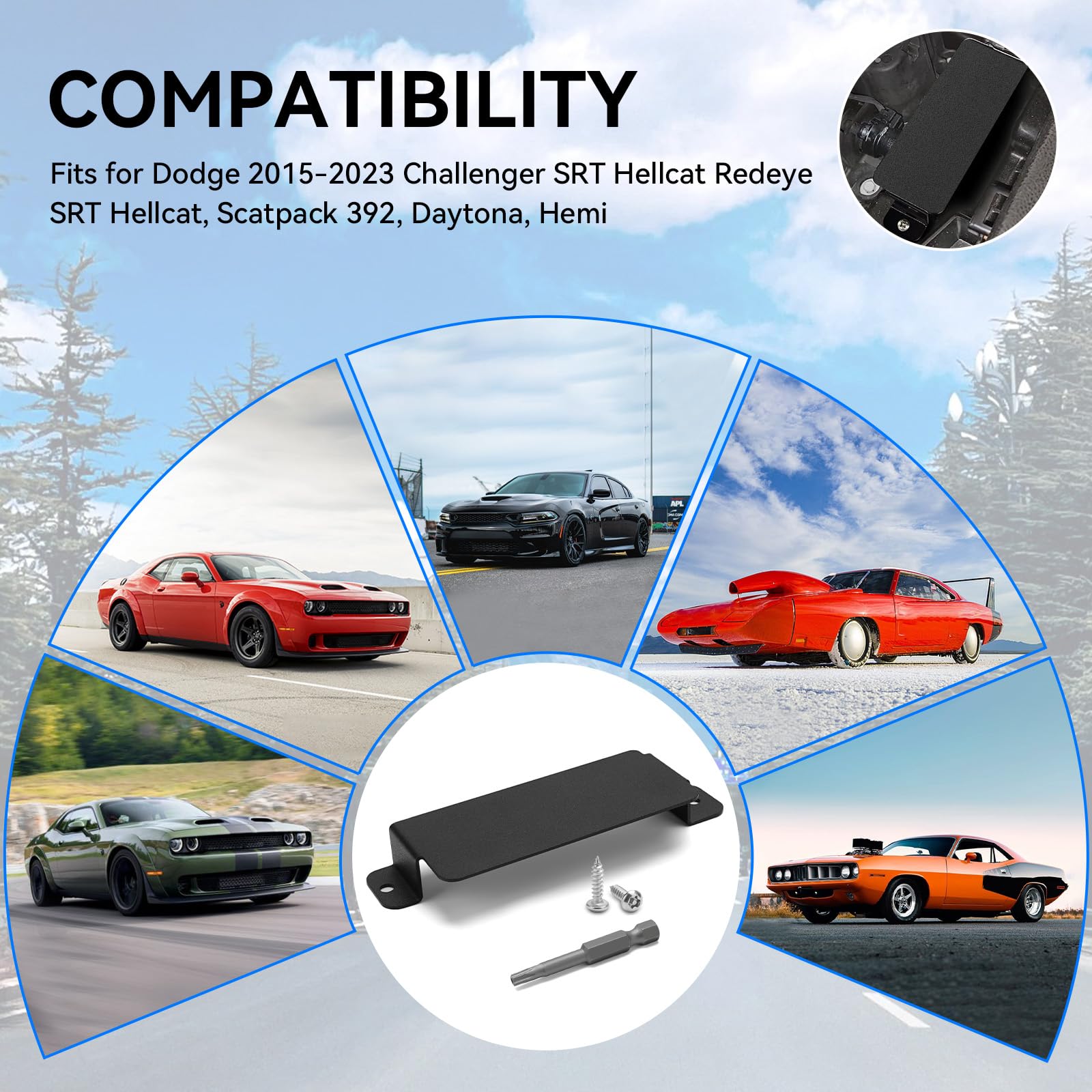 YIBEICO Steel Neutral Cover Plate, Anti-Theft Cover Plate Device for Dodge Challenger SRT Hellcat Redeye,SRT Hellcat, Scatpack 392, Daytona, Hemi 2015-2023 with Tamper-Proof Screws & T-20 Tool