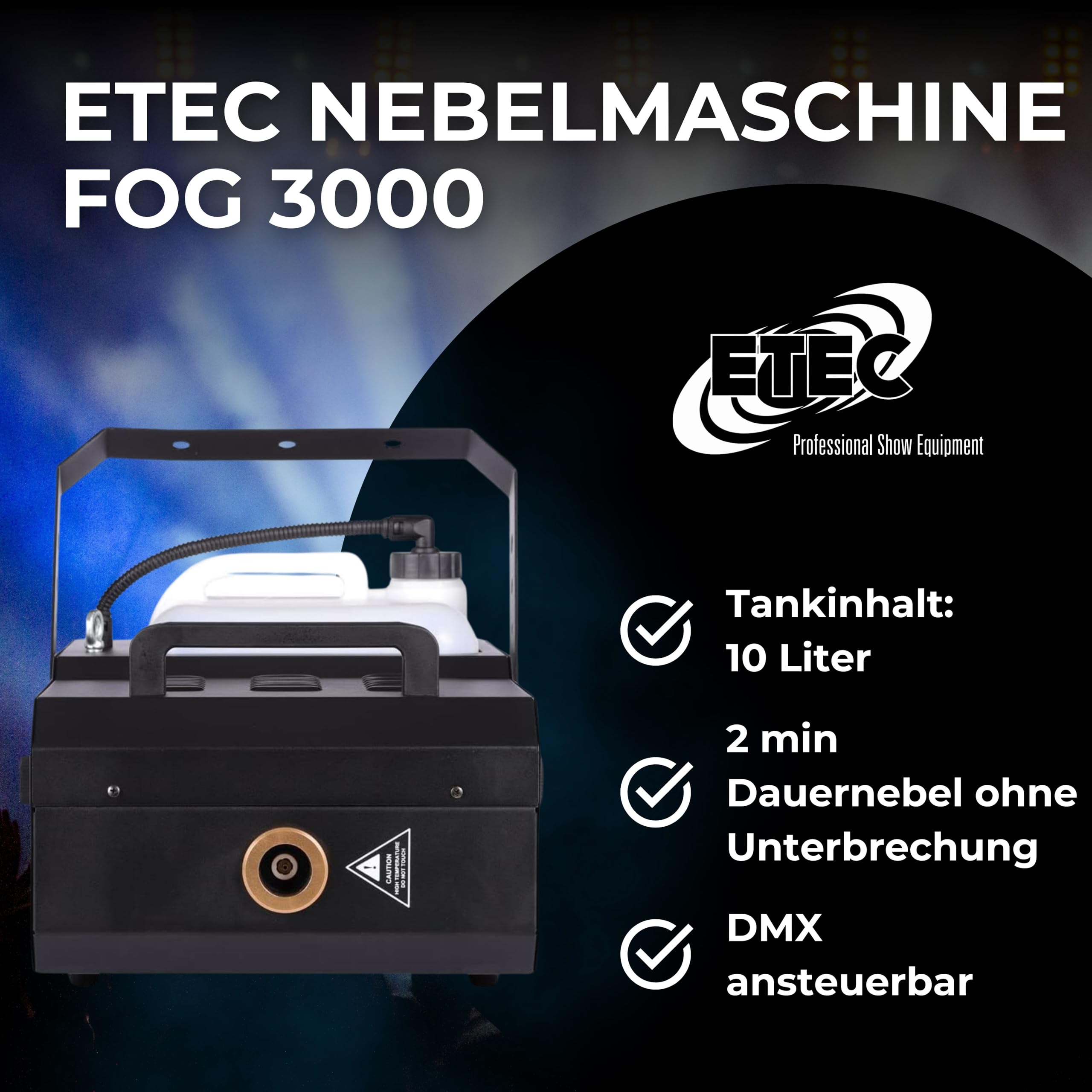 ETEC Professional Nebelmaschine FOG 3000 Watt DMX Timer Fernbedienung- PROFI NEBLER FOGGER Club DJ Dauernebel Feuerwehr Veranstaltung Bühne Party Disco Show