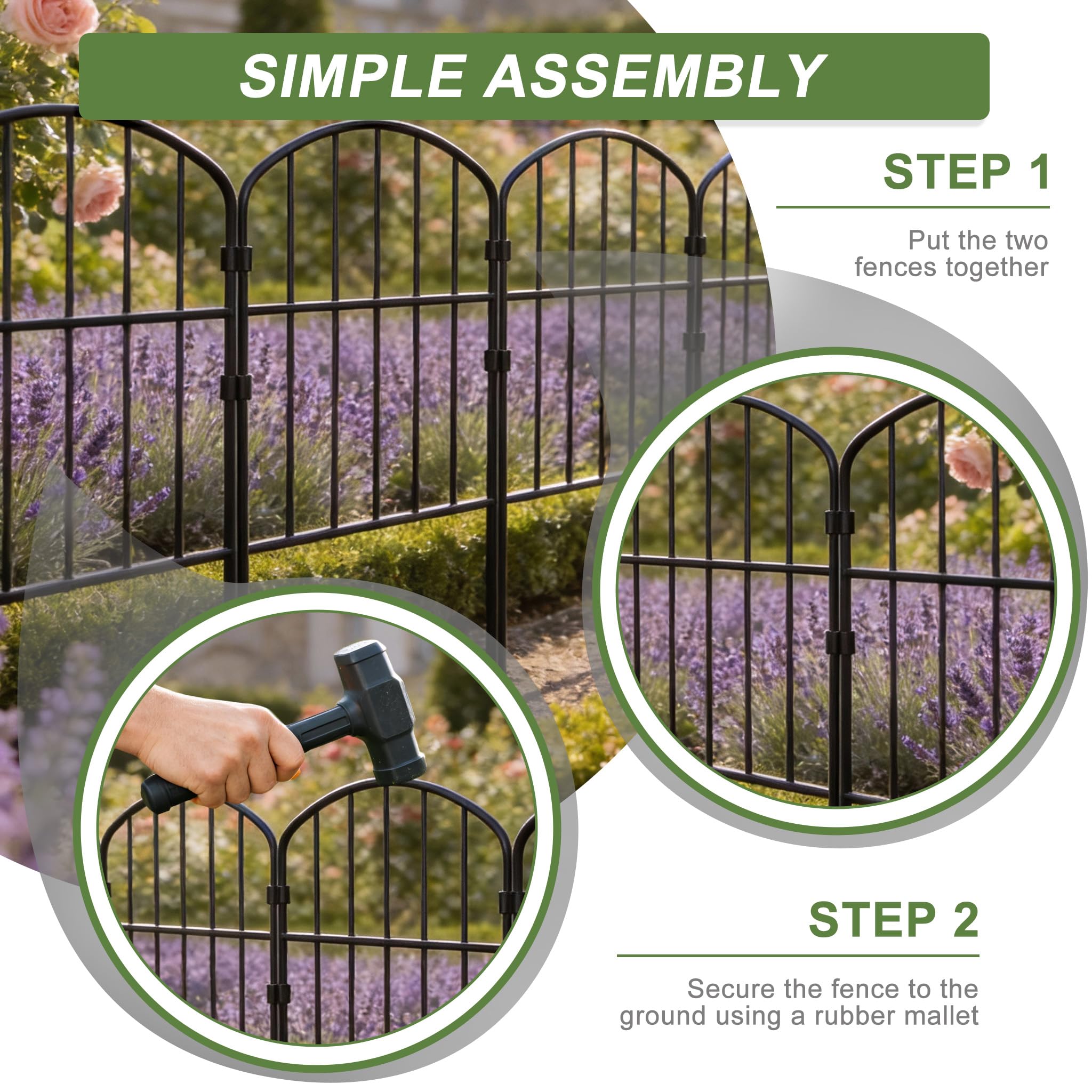 UISEBRT 25 recinzioni decorative da giardino in metallo antiruggine, recinzione a innesto senza scavare, recinzione in metallo, recinzione per animali, recinzione per aiuole da innestare, piccola