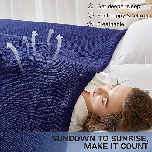 Miniatura 6 de Guohaoi Manta con peso de punto (azul 60 x 80 pulgadas, 15 libras), manta refrescante para decoración del hogar para personas que duermen con calor,